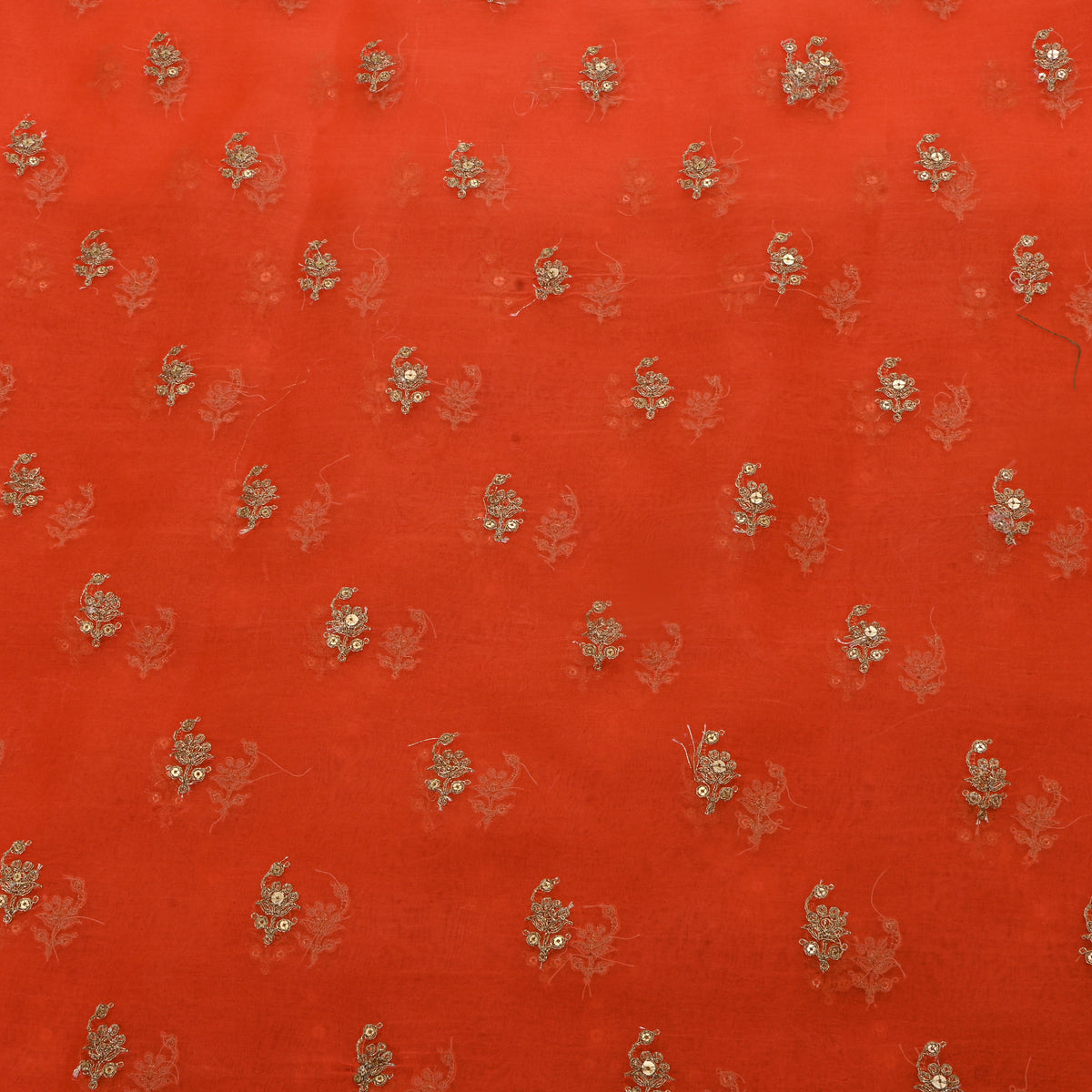Orange Gold Sequin Floral Butti Organza Fabric