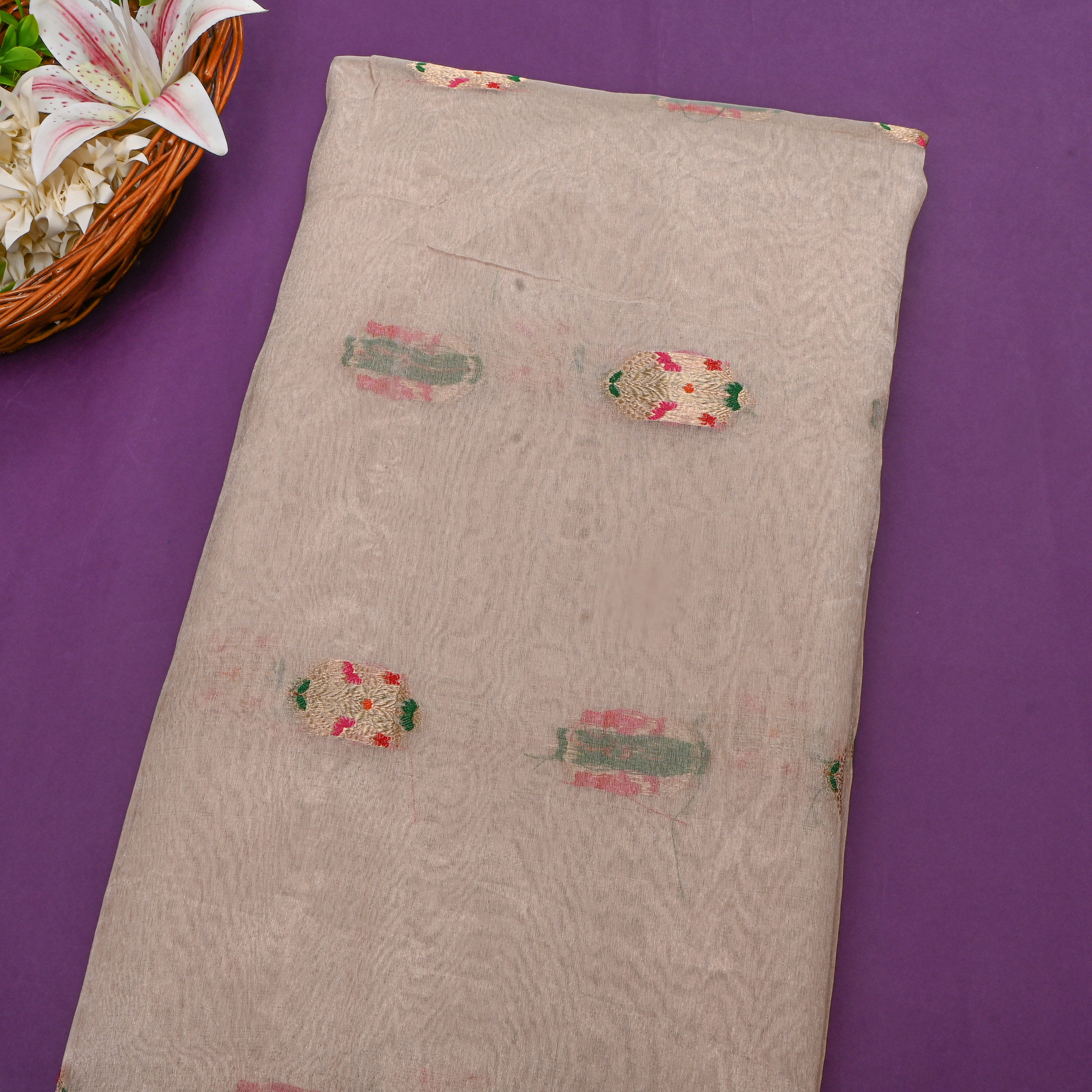 Cream Meenakari Butti Embroidered Organza