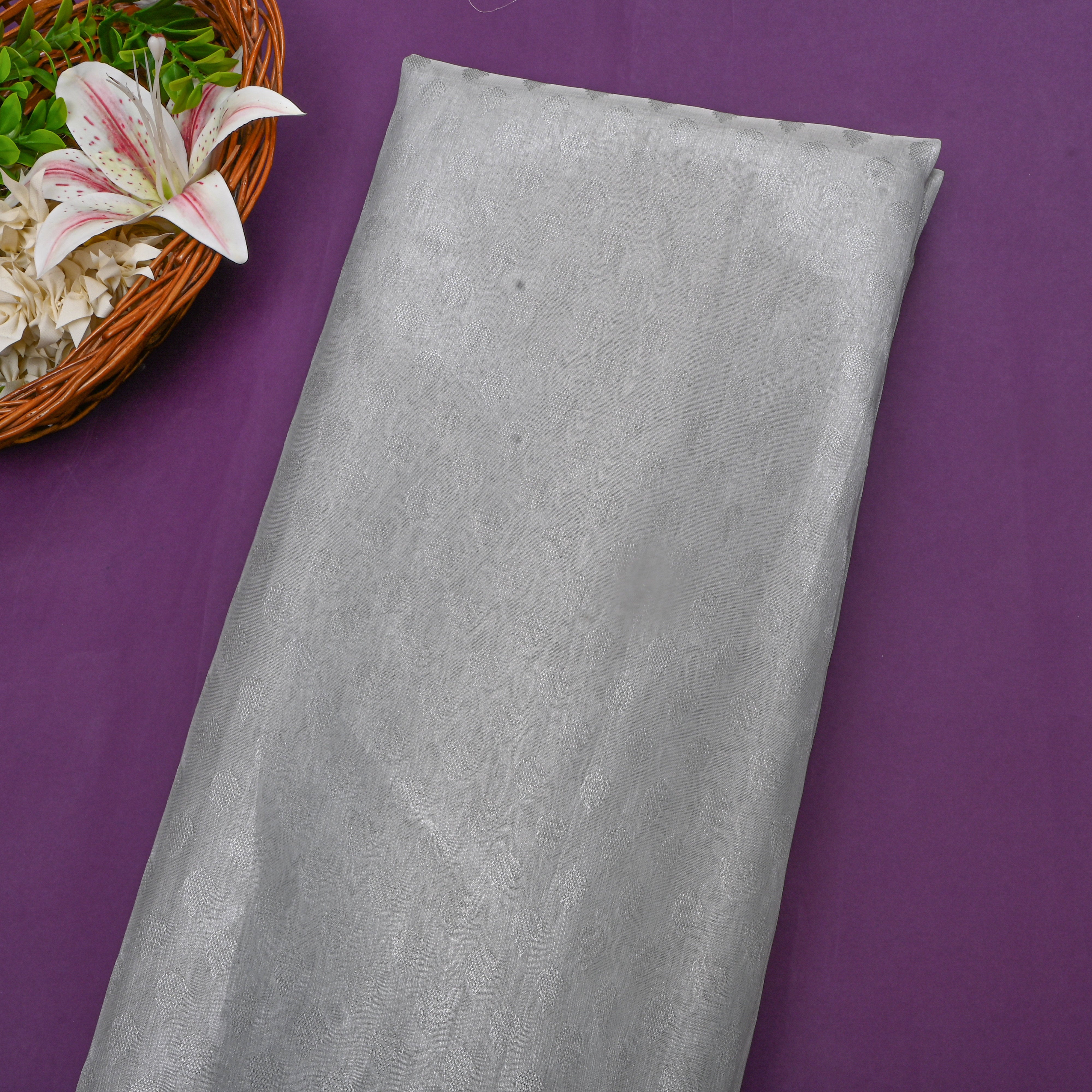 Gray Butti Tissue Fabric