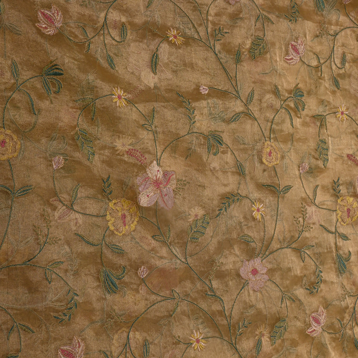 Gold Metallic Thread Jaal Embroidered Tissue
