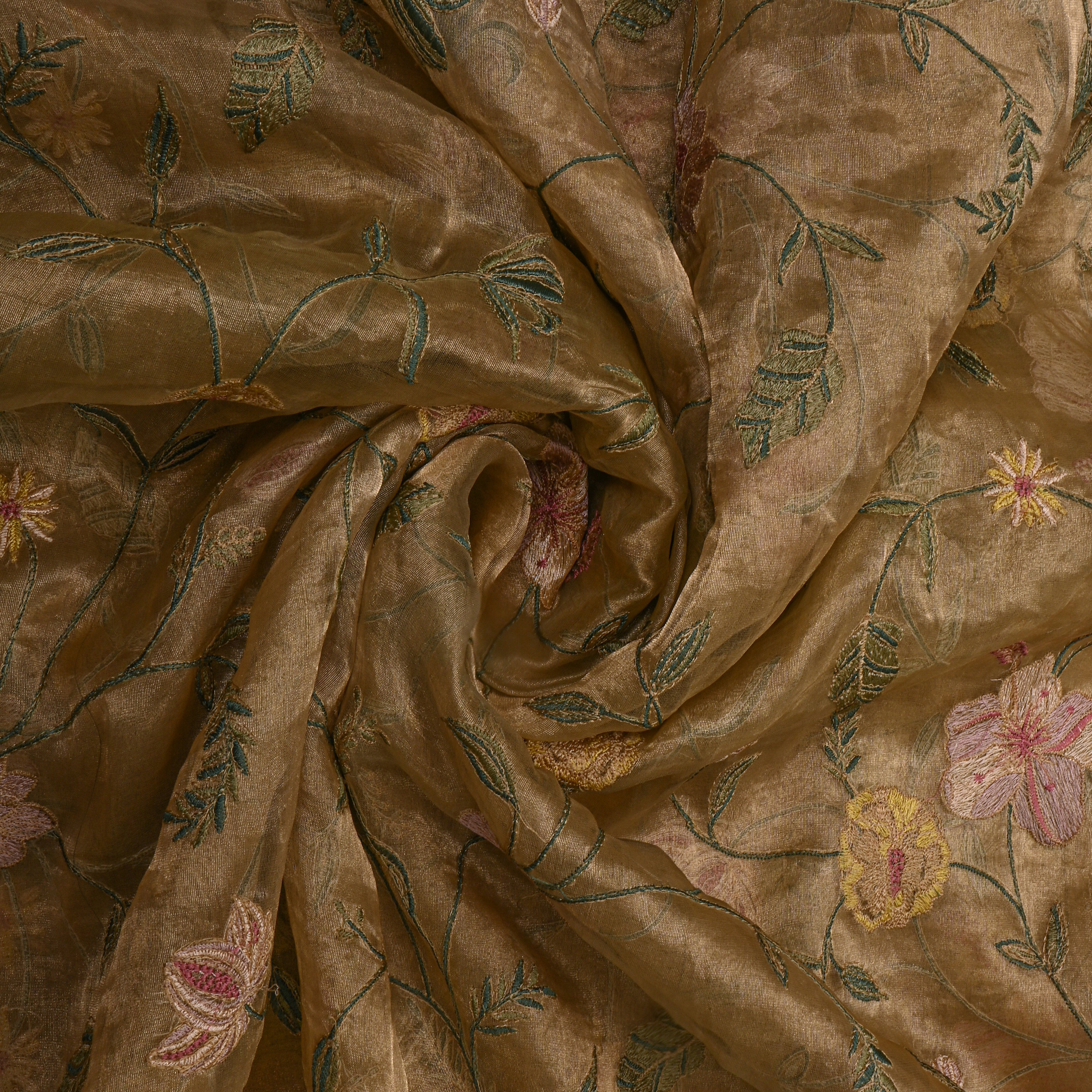 Gold Metallic Thread Jaal Embroidered Tissue