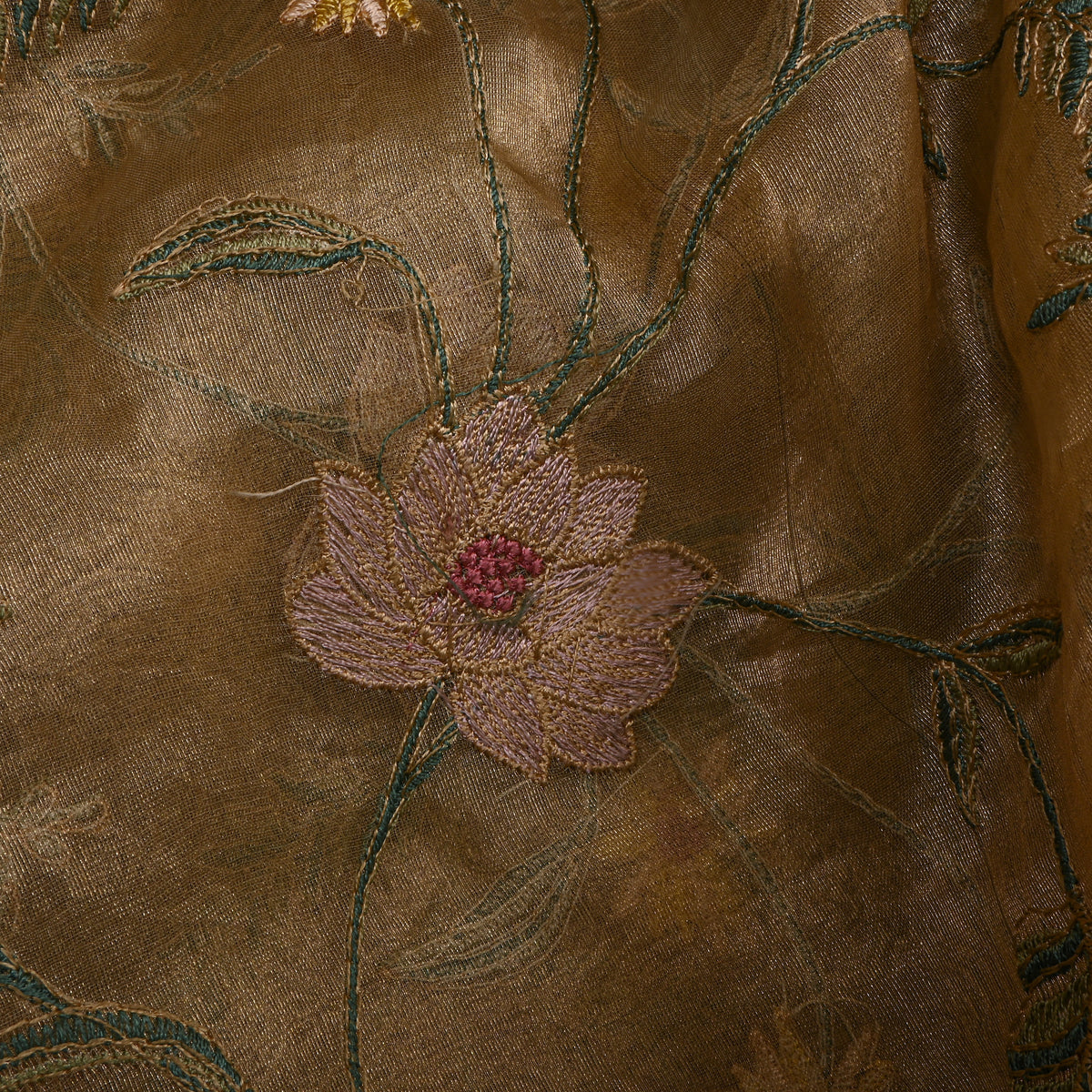 Gold Metallic Thread Jaal Embroidered Tissue