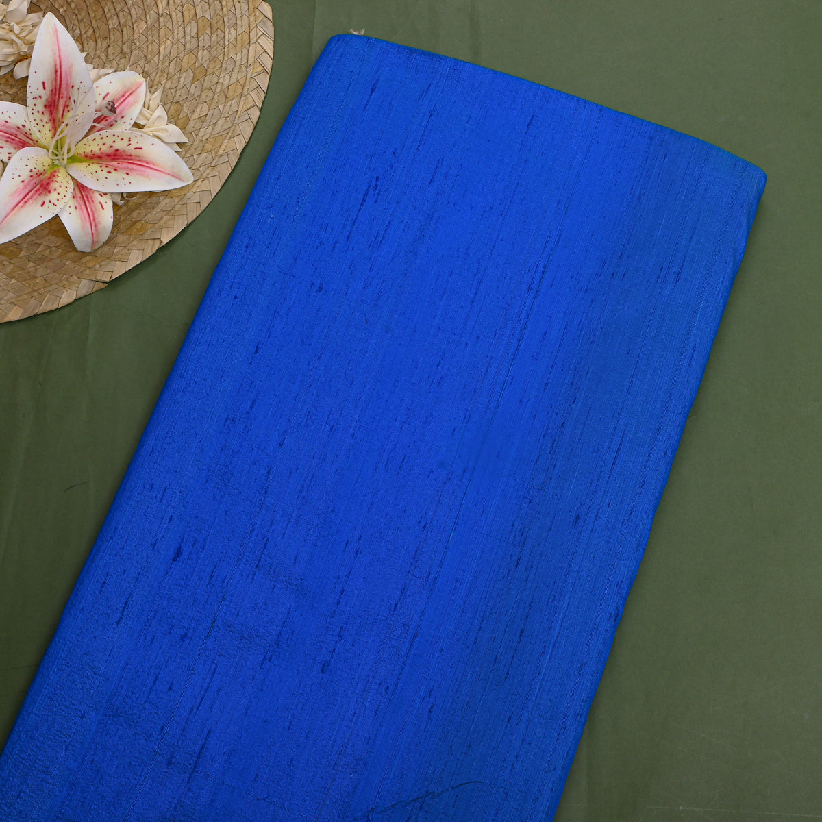 Dark Ocean Blue Plain Raw Silk Fabric
