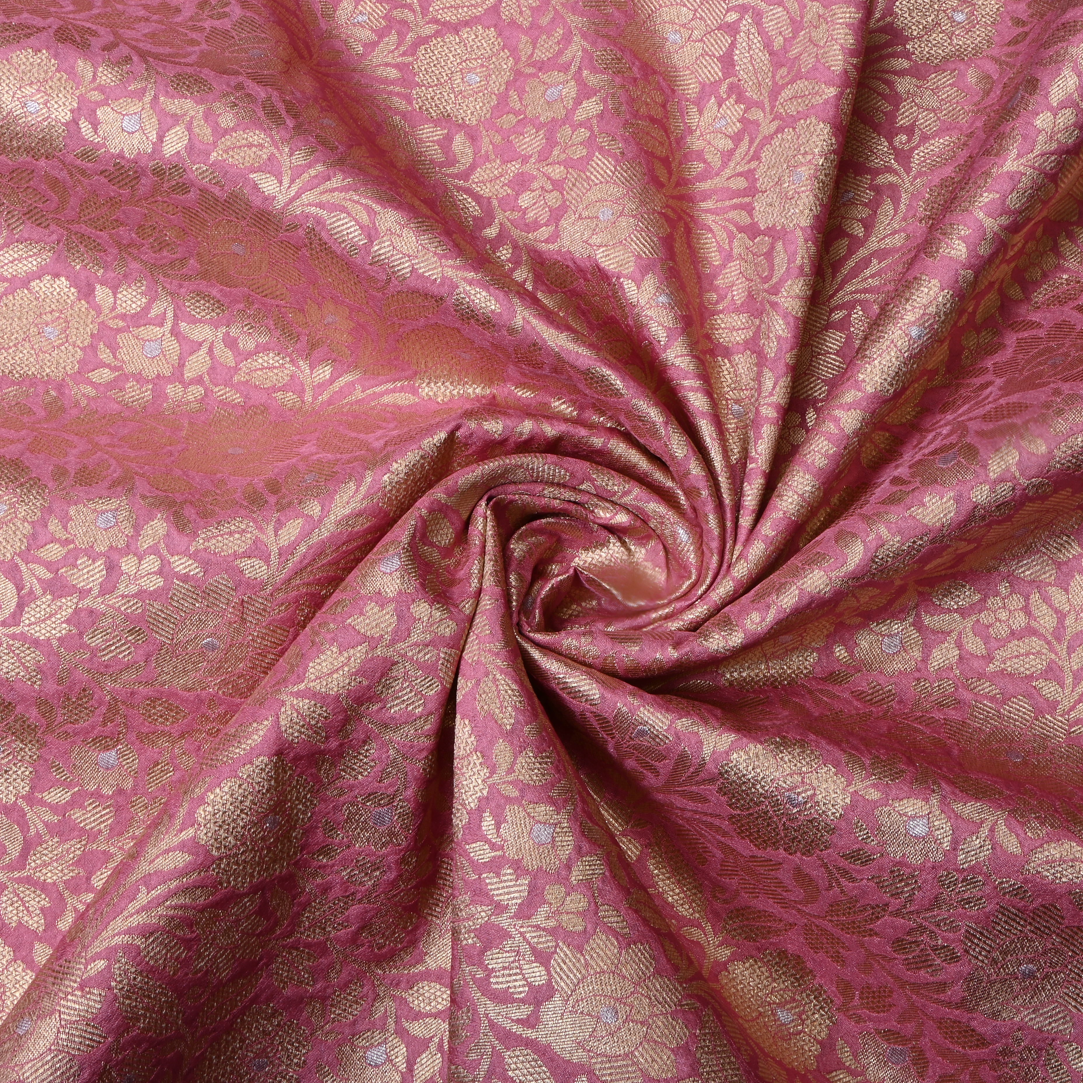 Muted Pink Floral Jamawar Silk Fabric