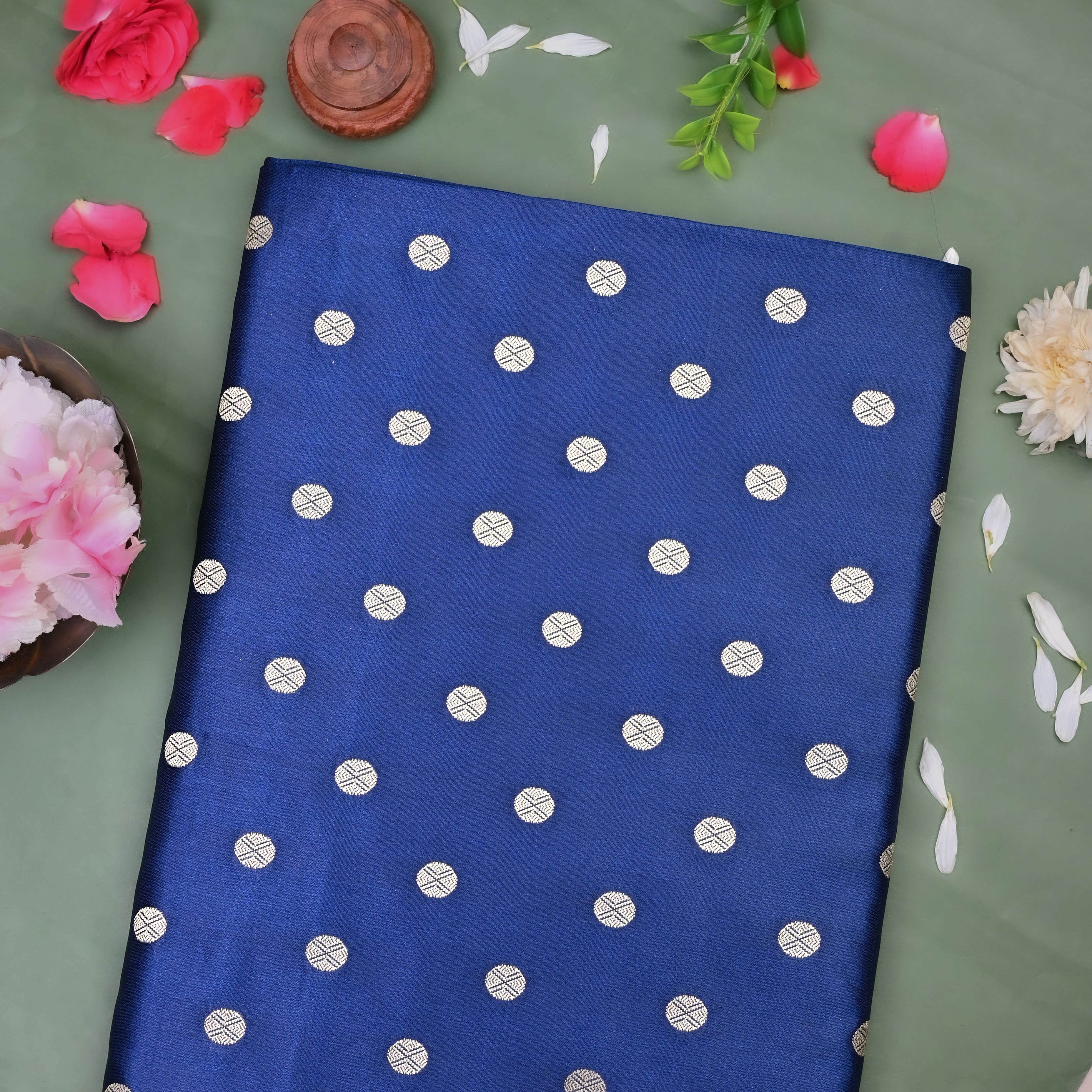 Navy Blue Banaras Soft Silk Fabric