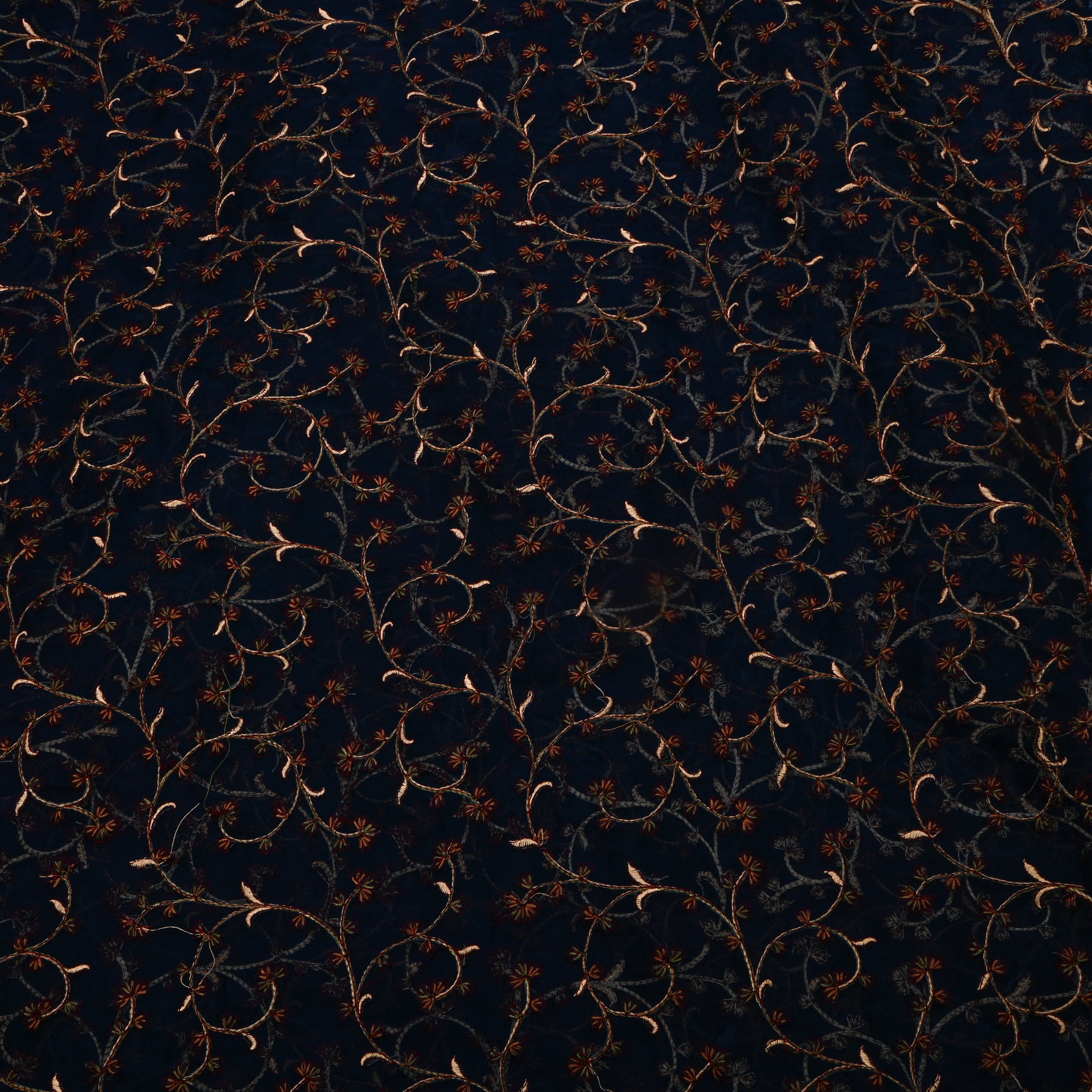 Blue Organza With Copper Jaal Thread Work