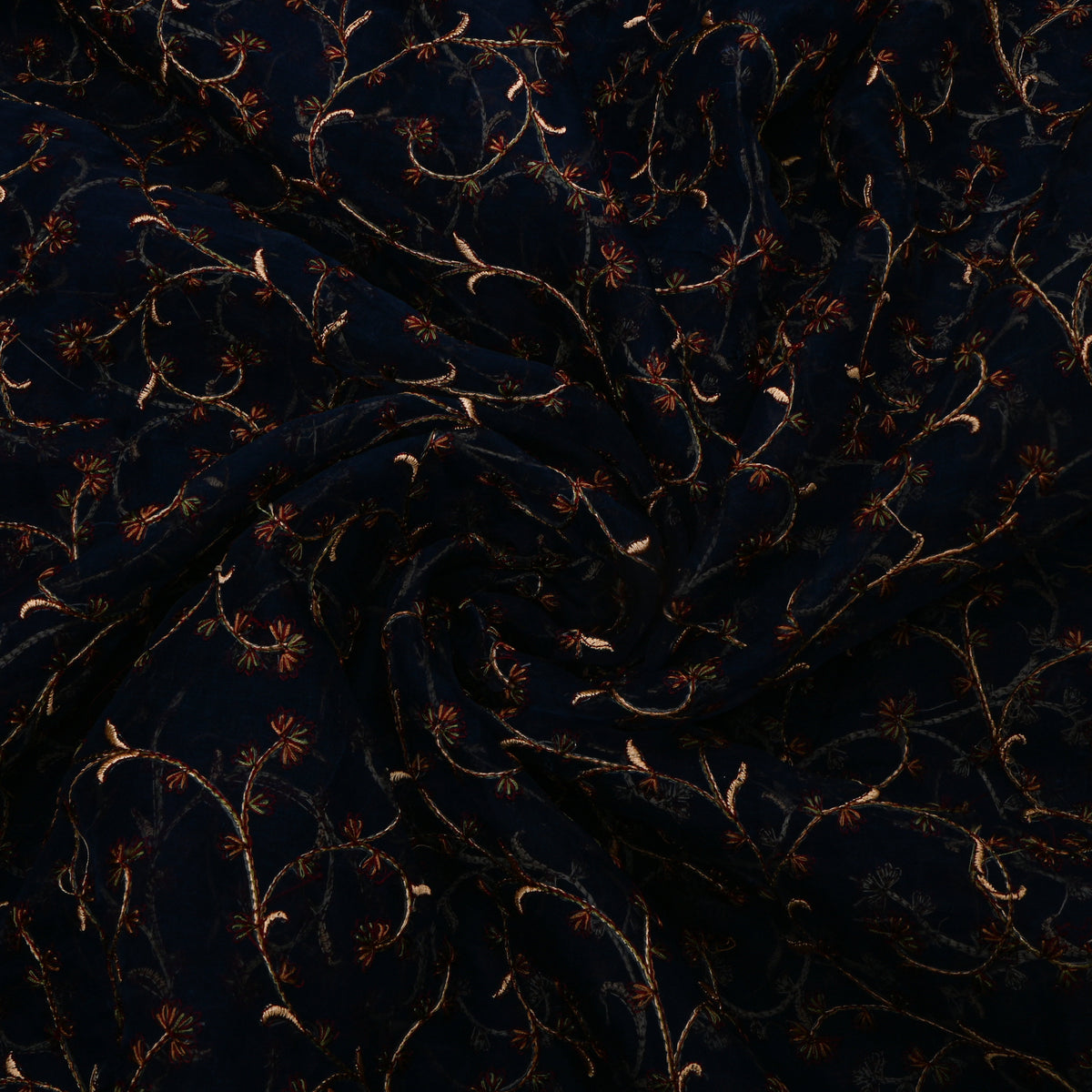 Blue Organza With Copper Jaal Thread Work