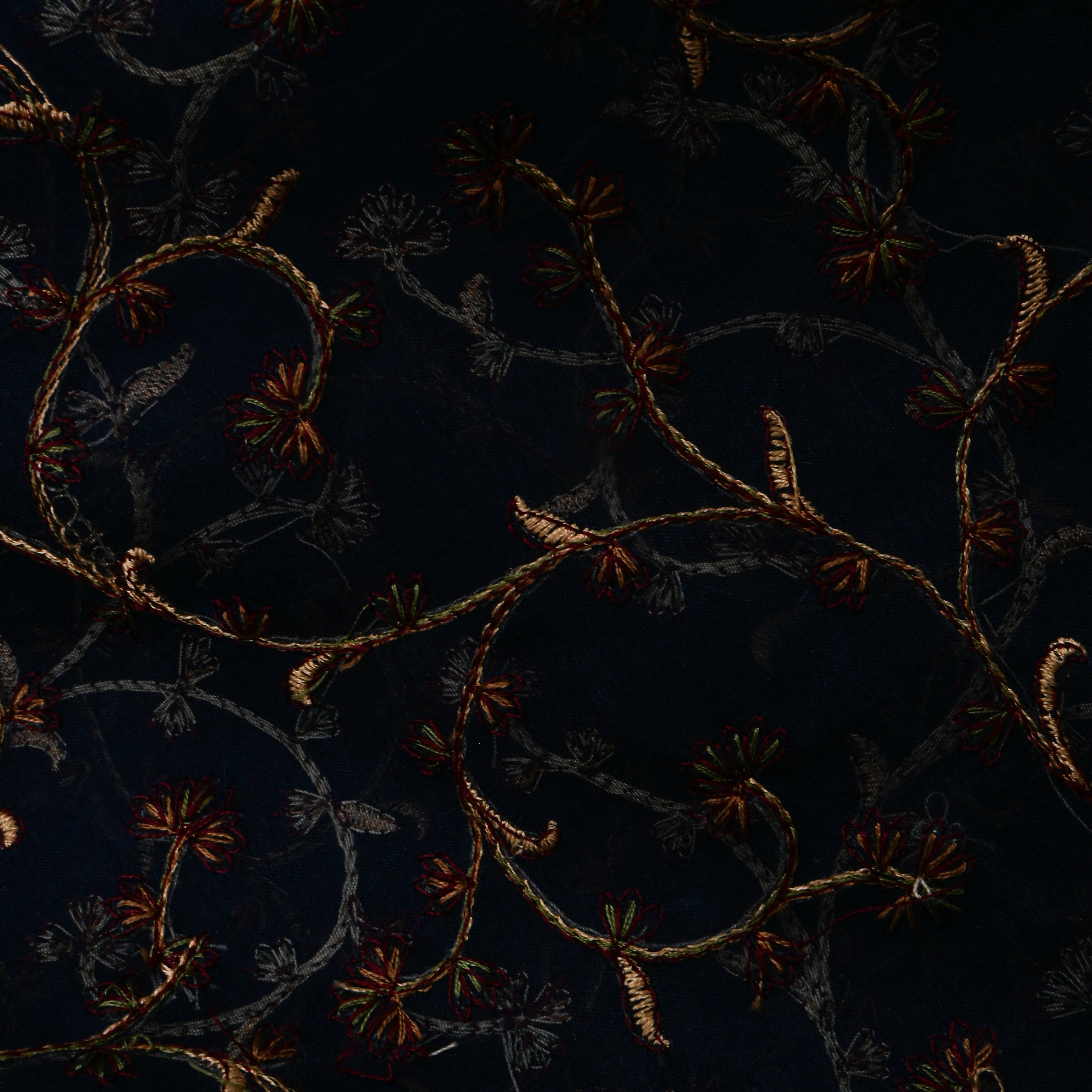 Blue Organza With Copper Jaal Thread Work