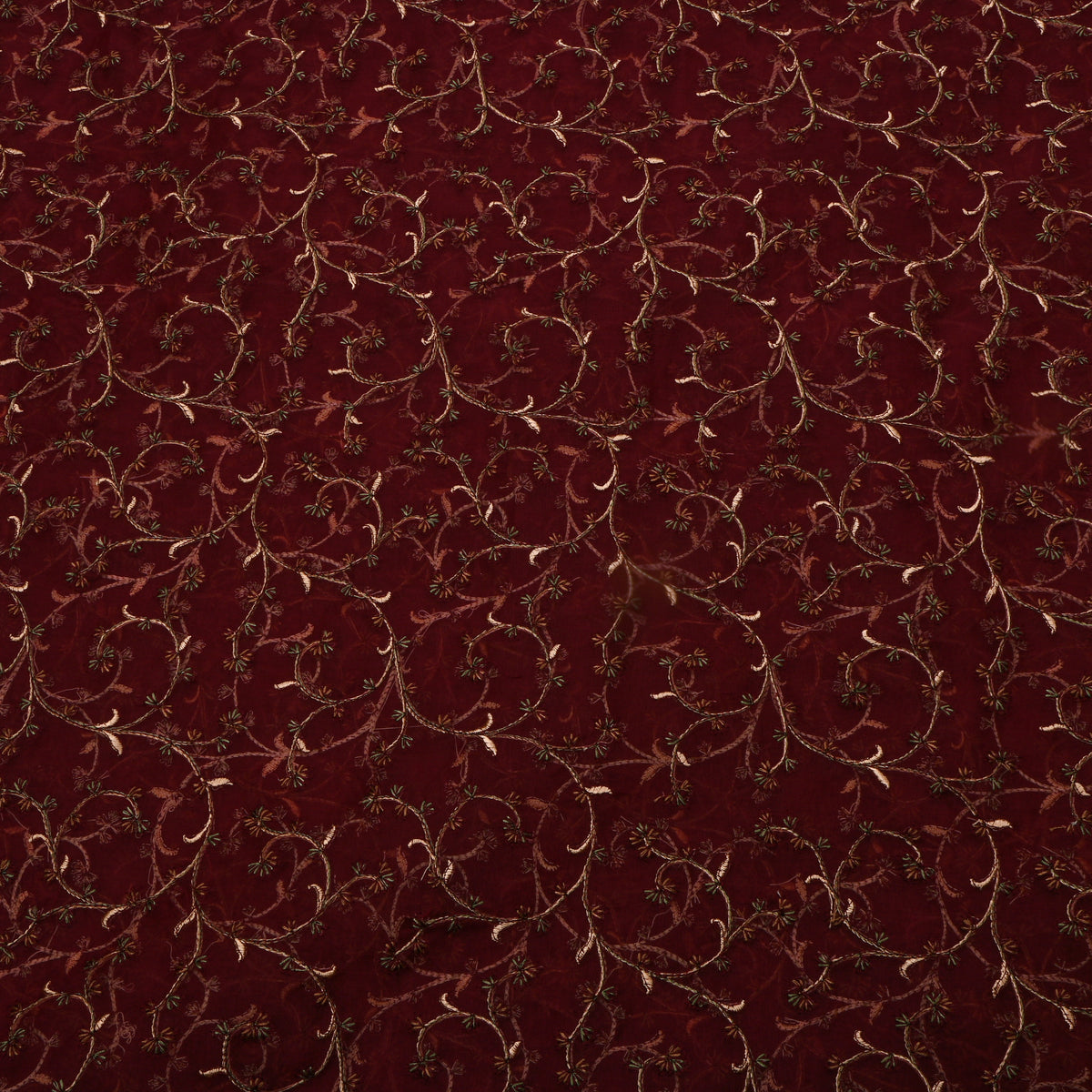 Red Organza With Copper Jaal Thread Work