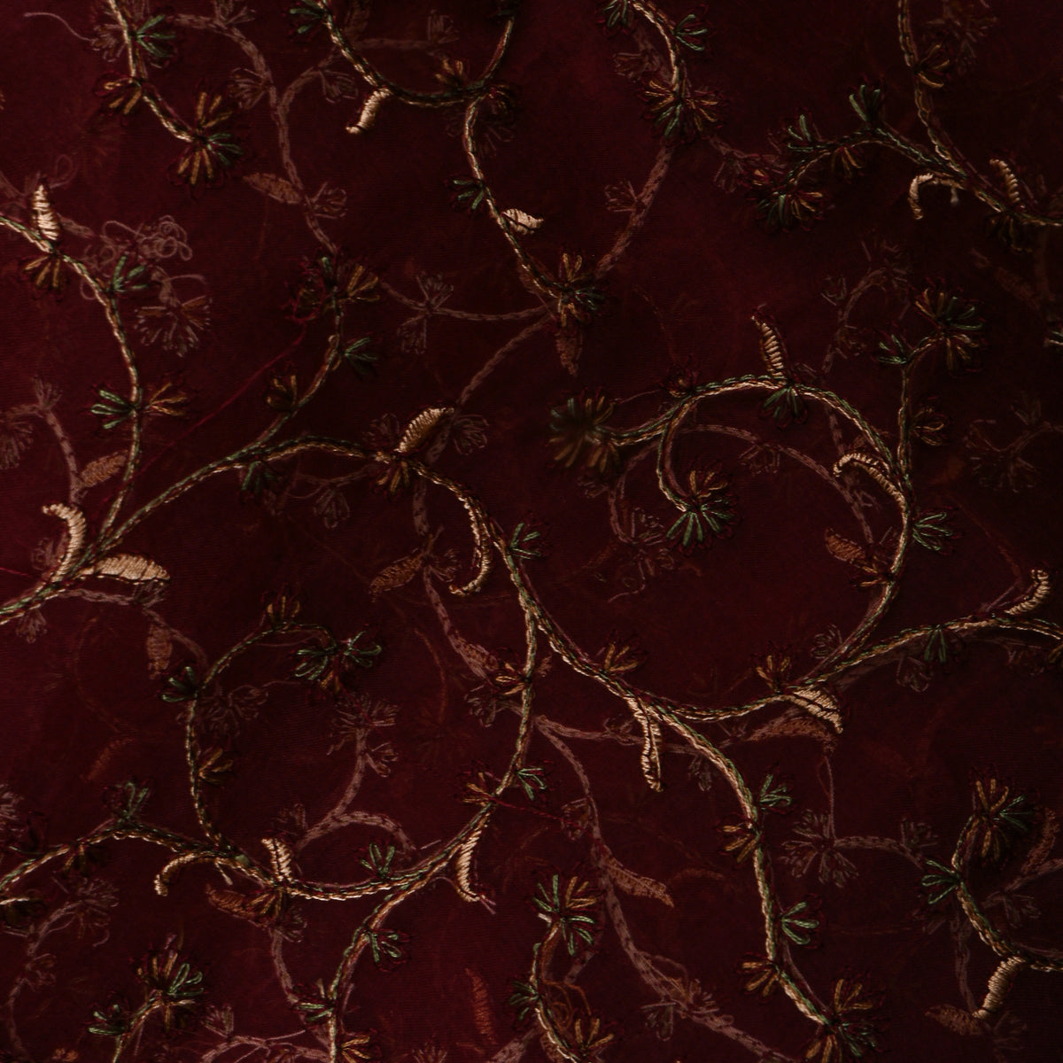 Red Organza With Copper Jaal Thread Work