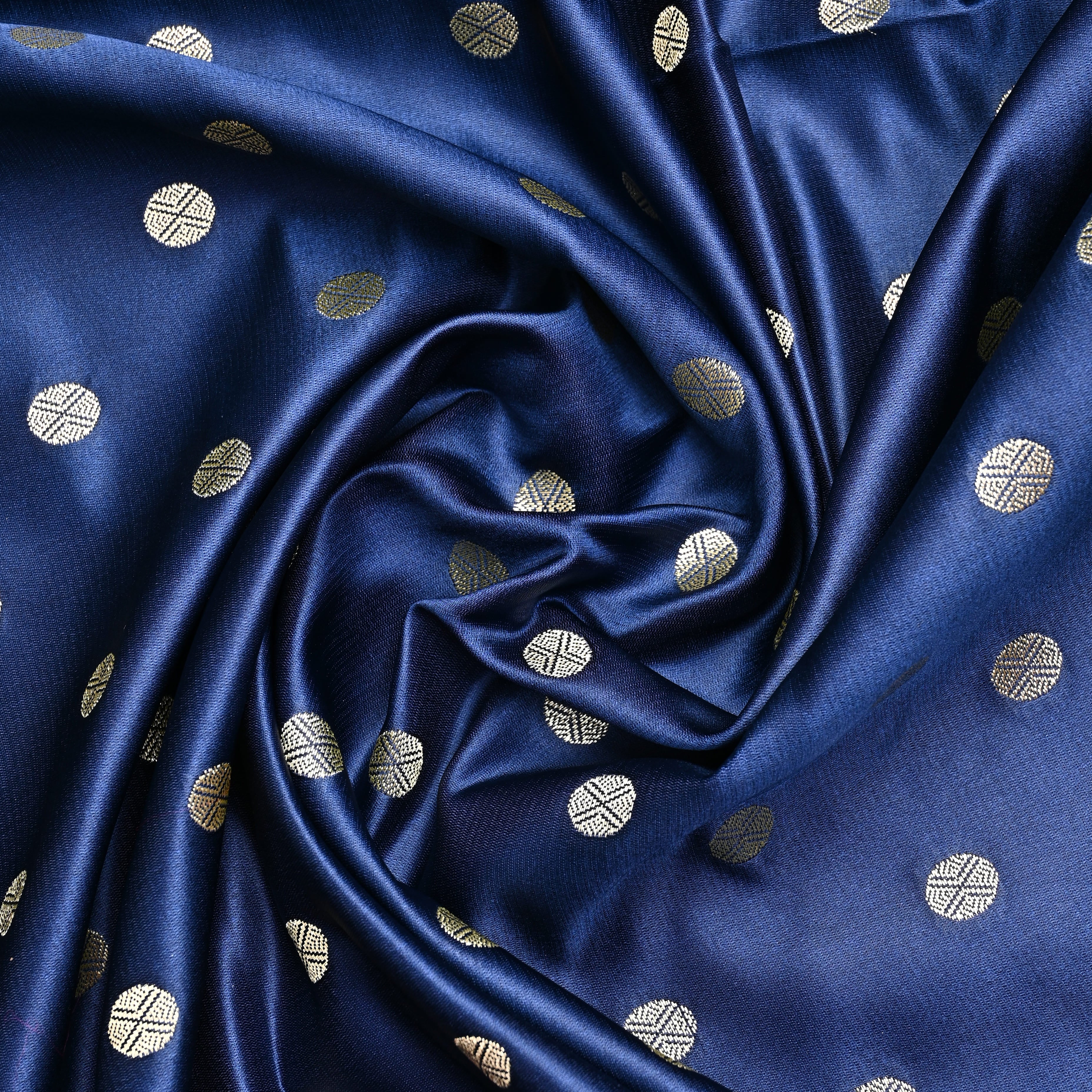 Navy Blue Banaras Soft Silk Fabric