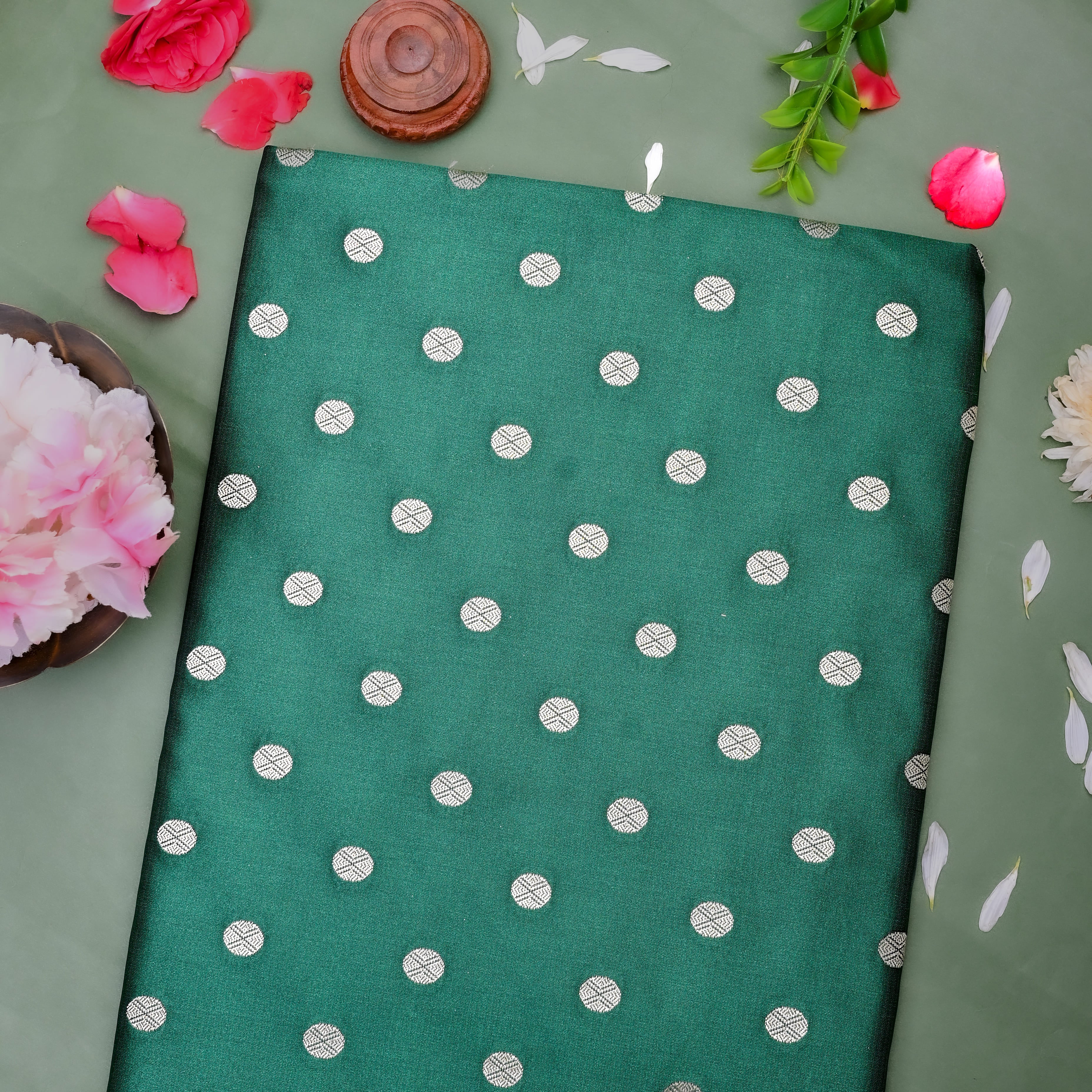 Bottle Green Banarasi Soft Silk Fabric