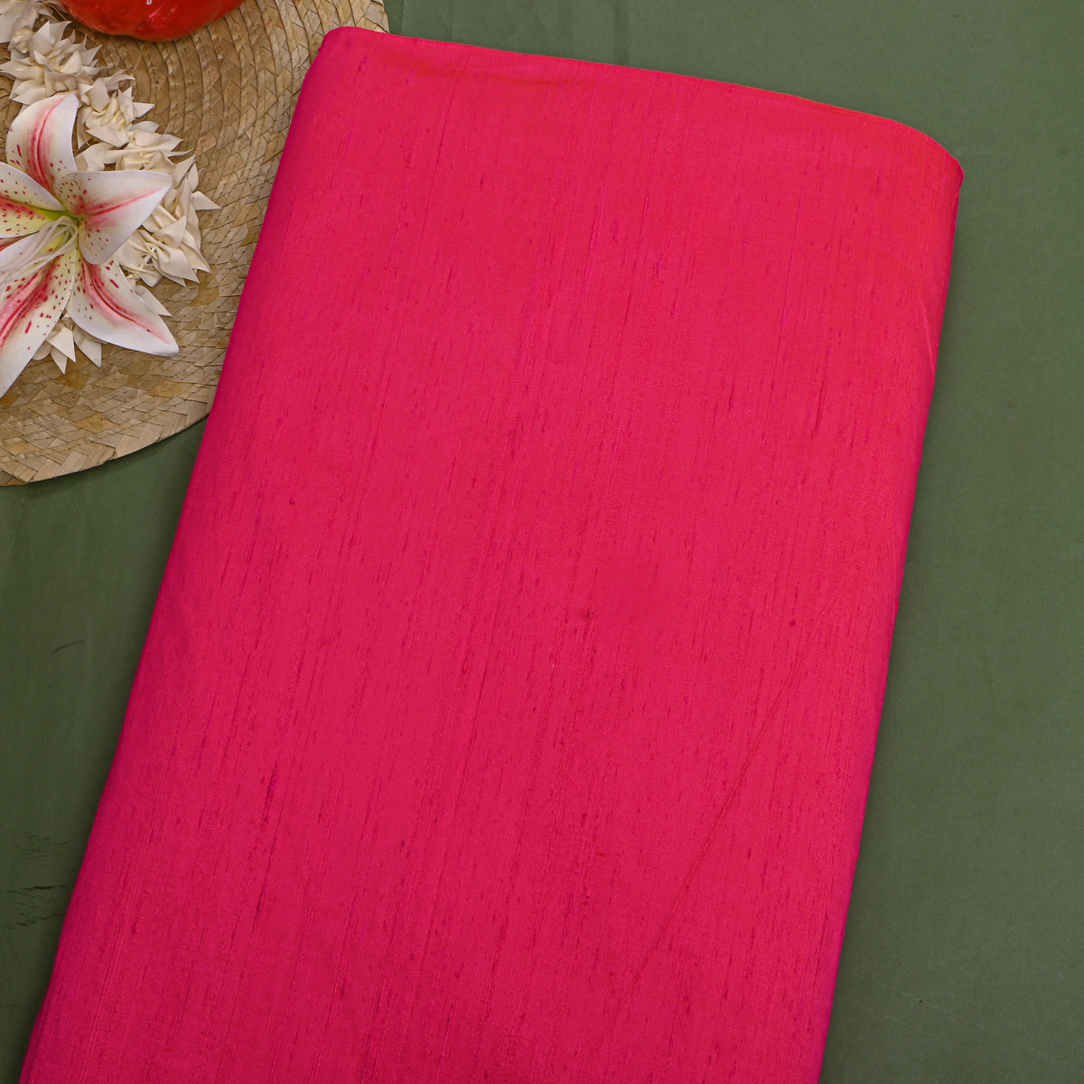 Coral Pink Plain Raw Silk Fabric