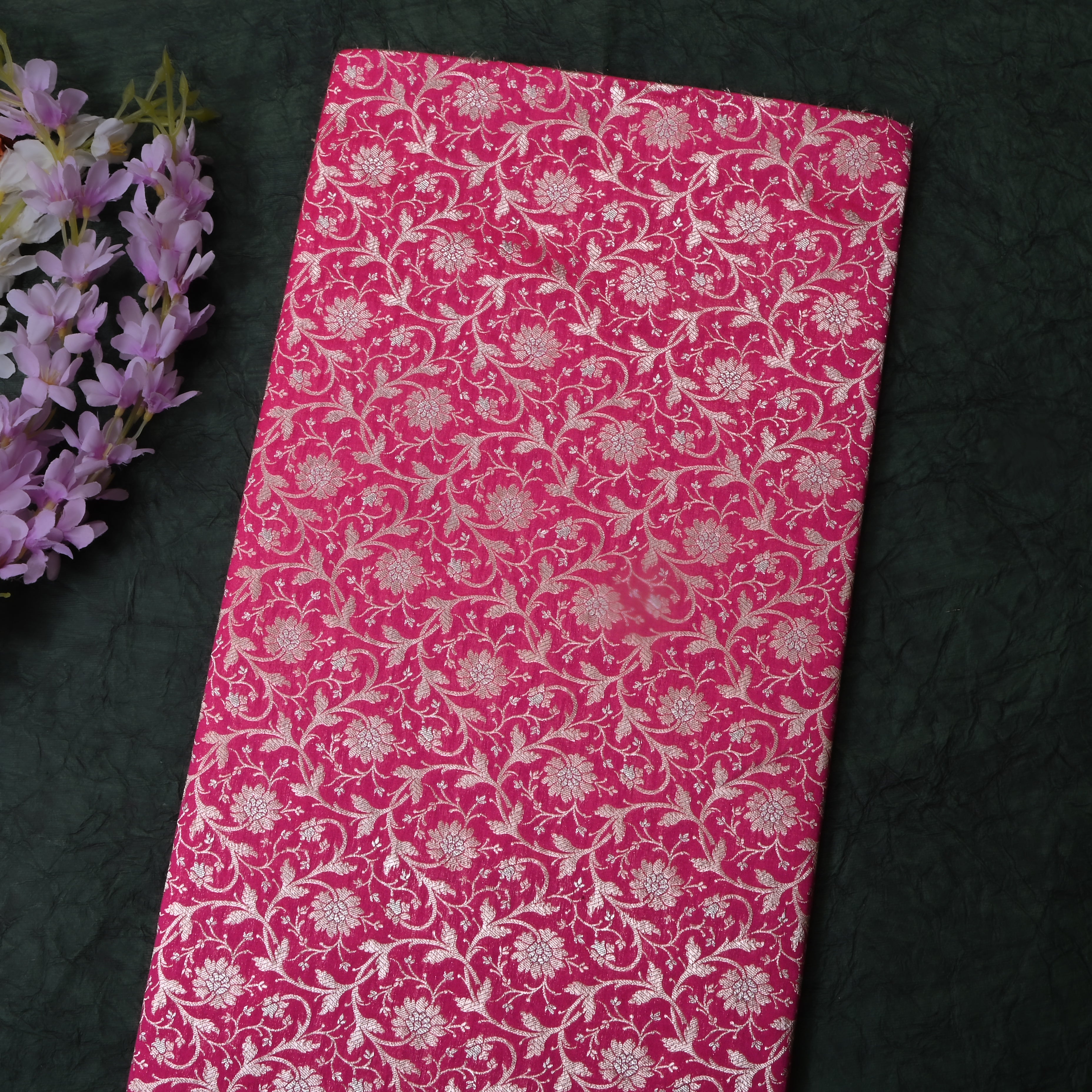 Rich Pink Jamawar Silk Fabric