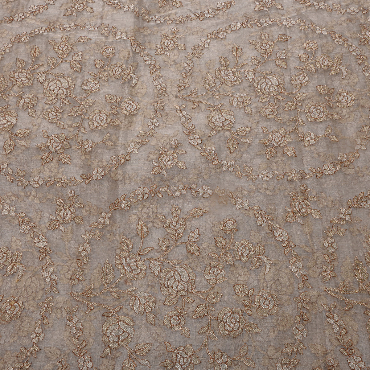 Custard Cream Gold Zari Jaal Tissue Fabric