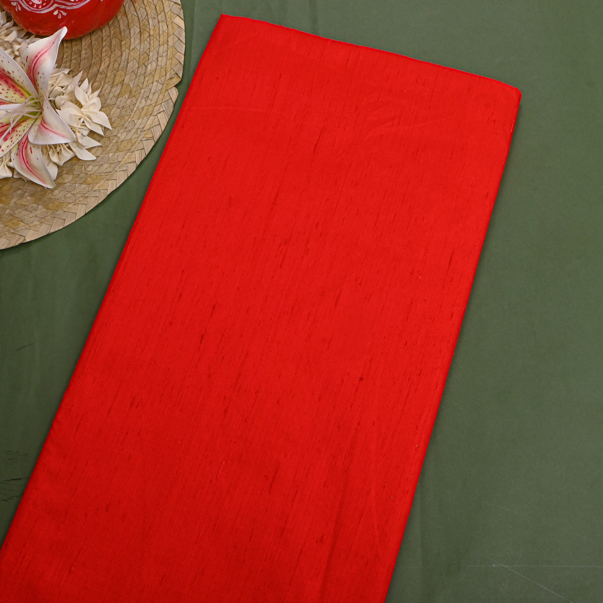 Brighnt Sun Orange Plain Raw Silk Fabric