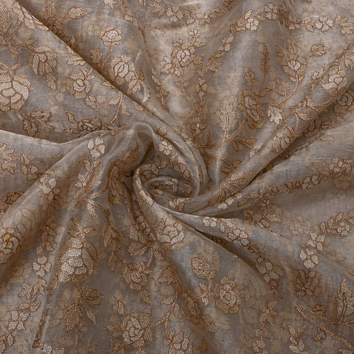 Custard Cream Gold Zari Jaal Tissue Fabric