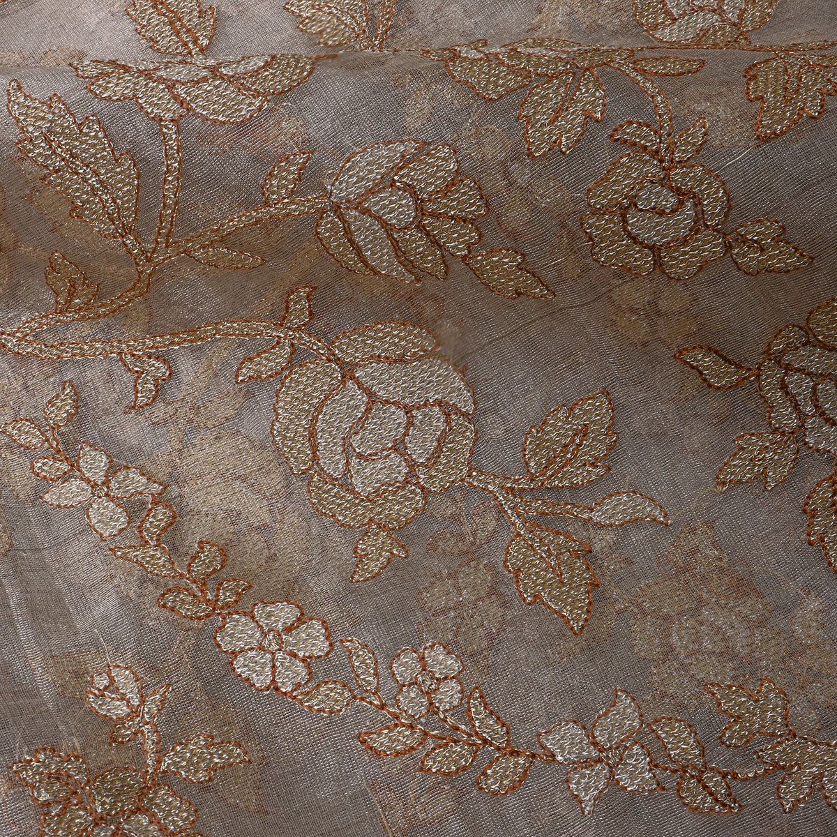 Custard Cream Gold Zari Jaal Tissue Fabric