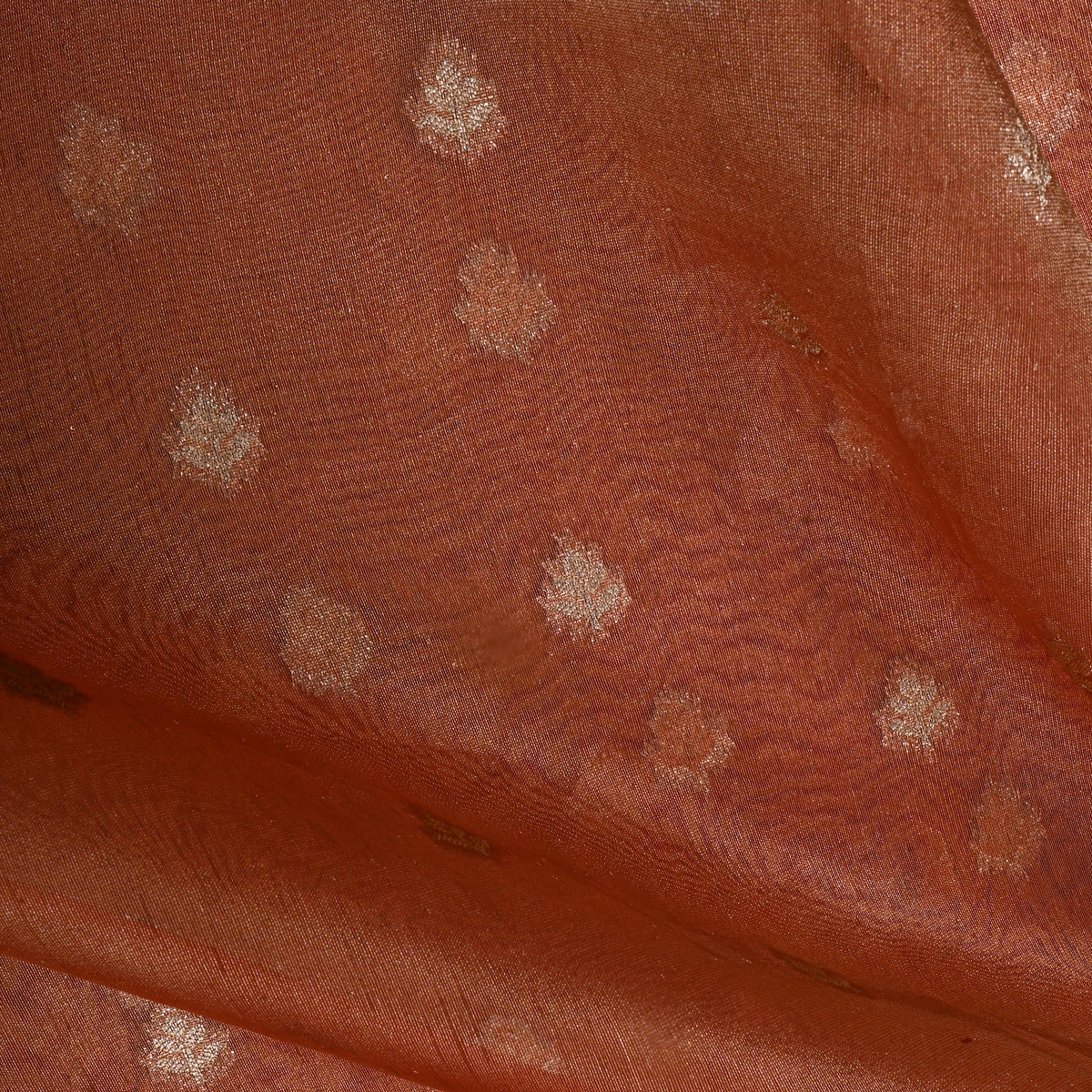 Orange Gold Butti Self Weave Jamawar Tissue Fabric