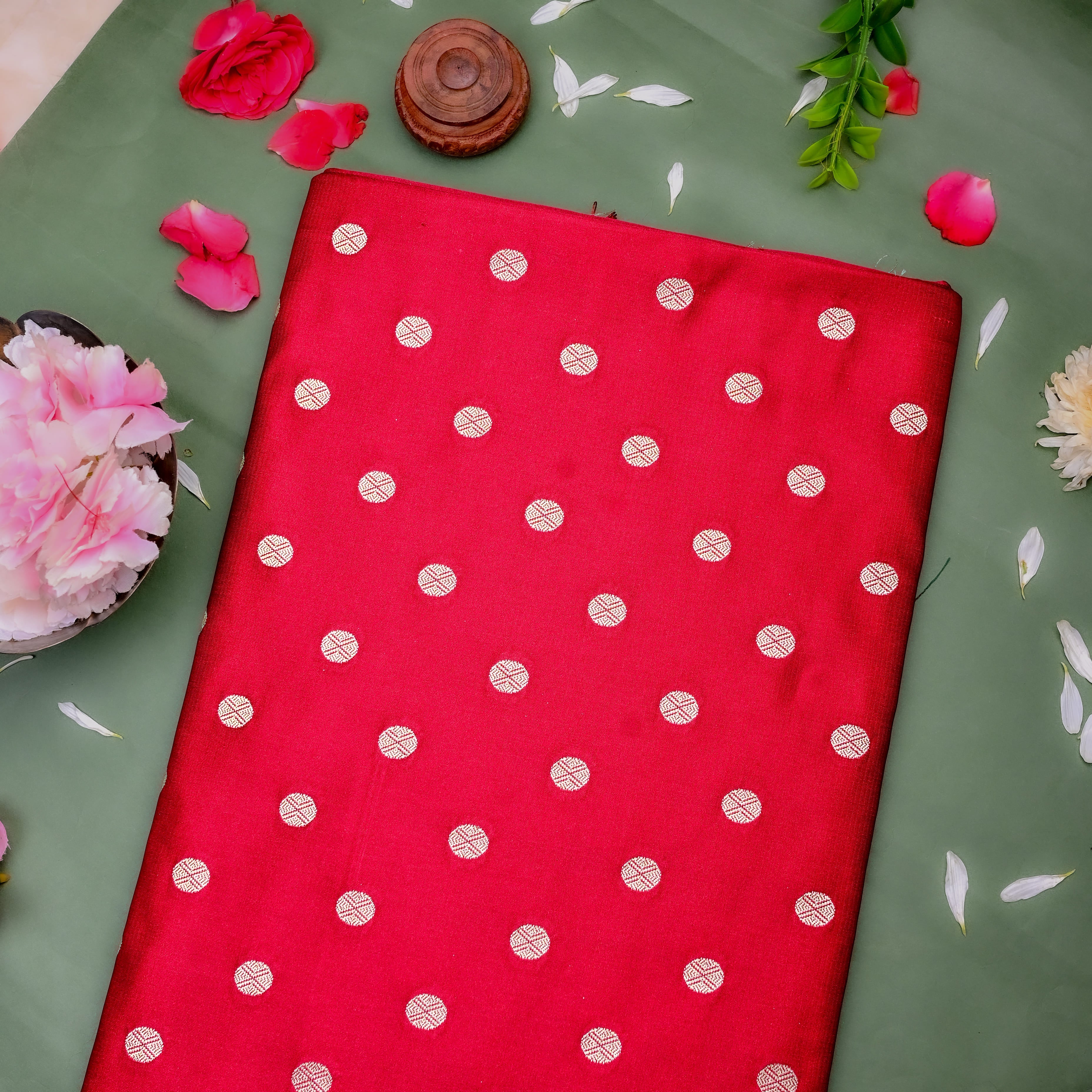 Blood Red Banarasi Soft Silk Fabric