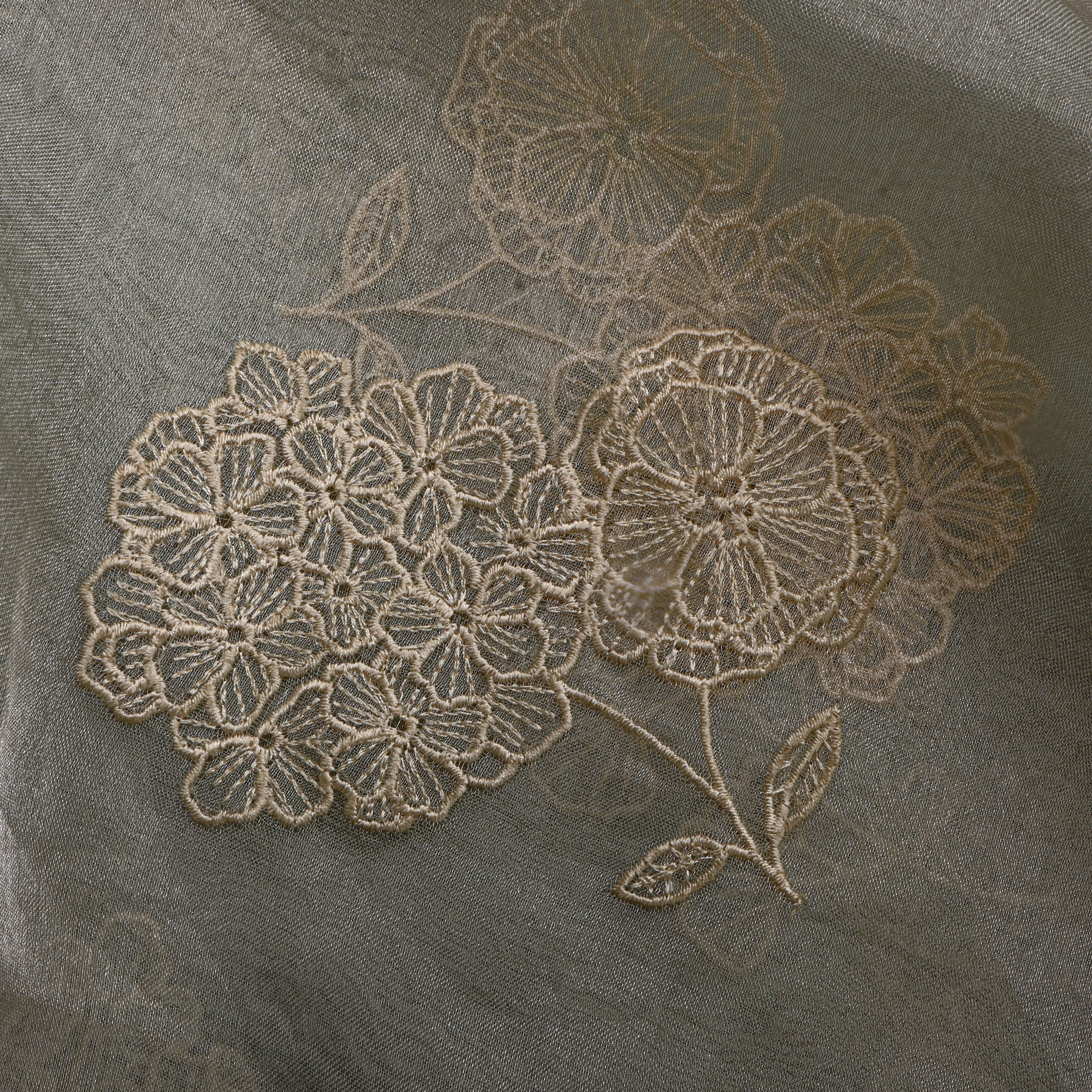 Light Gray Floral Thread Work Embroidery Tissue Fabric