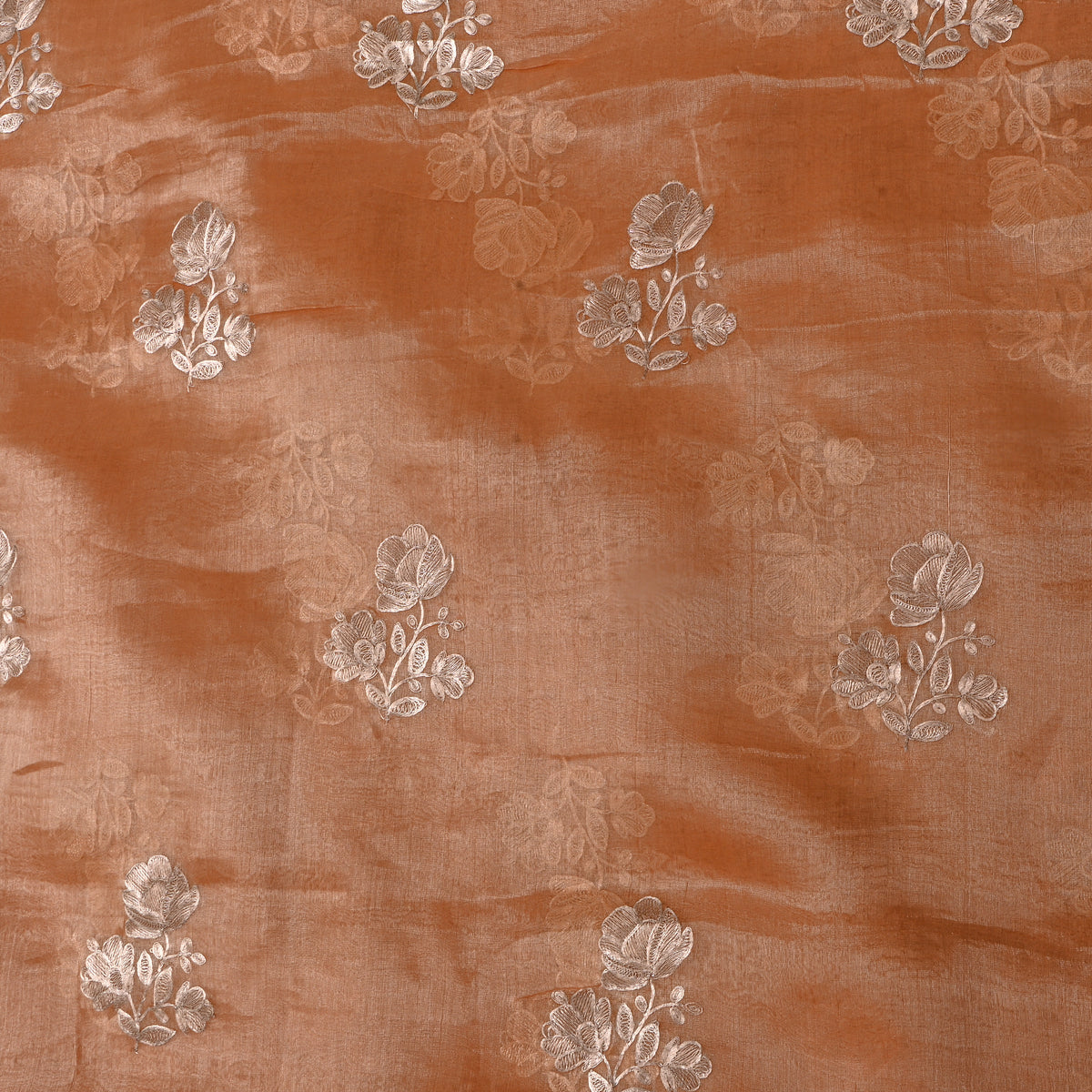 Bright Shinny Orange With Gold Zari Buttti Tissue Fabric
