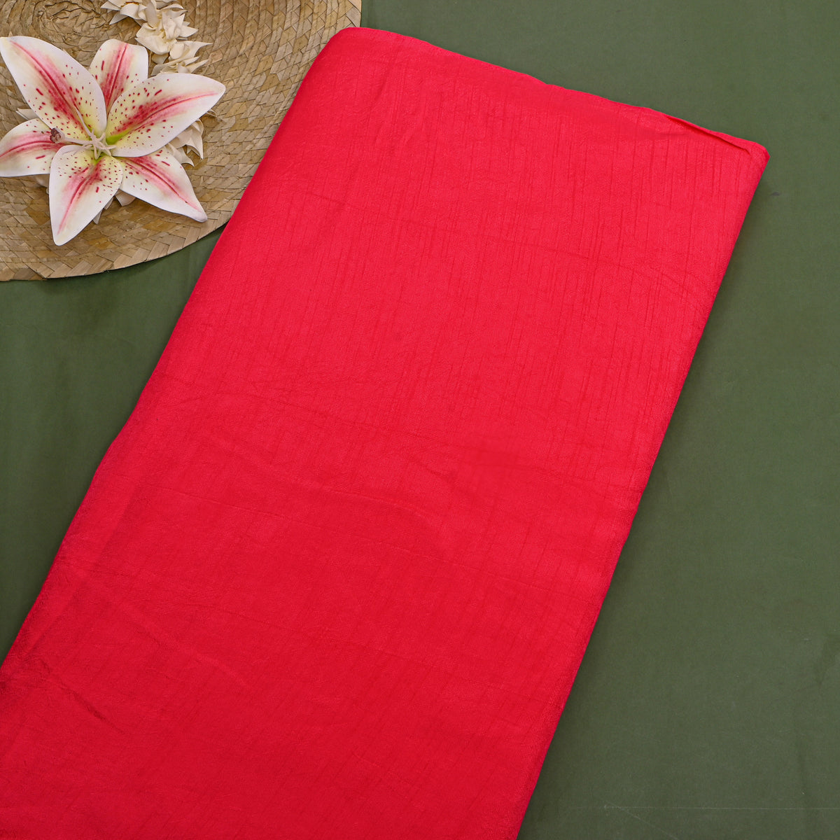 Red Dola Silk Plain Fabric
