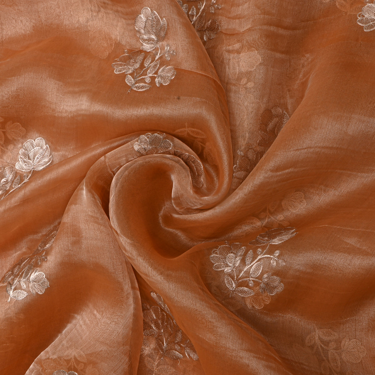 Bright Shinny Orange With Gold Zari Buttti Tissue Fabric