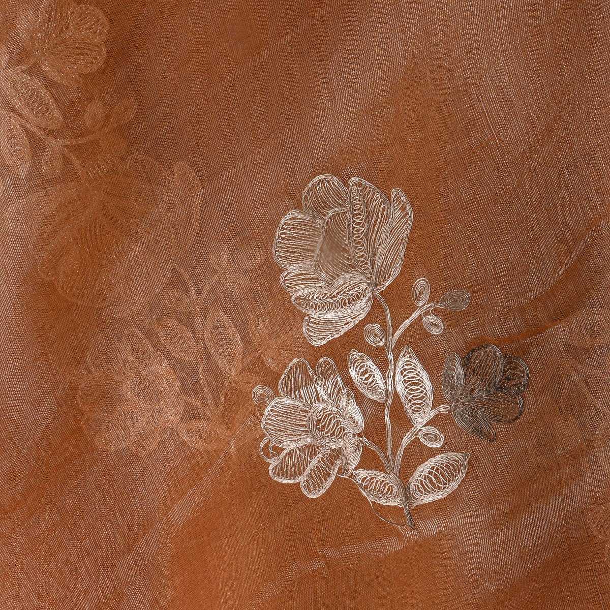 Bright Shinny Orange With Gold Zari Buttti Tissue Fabric