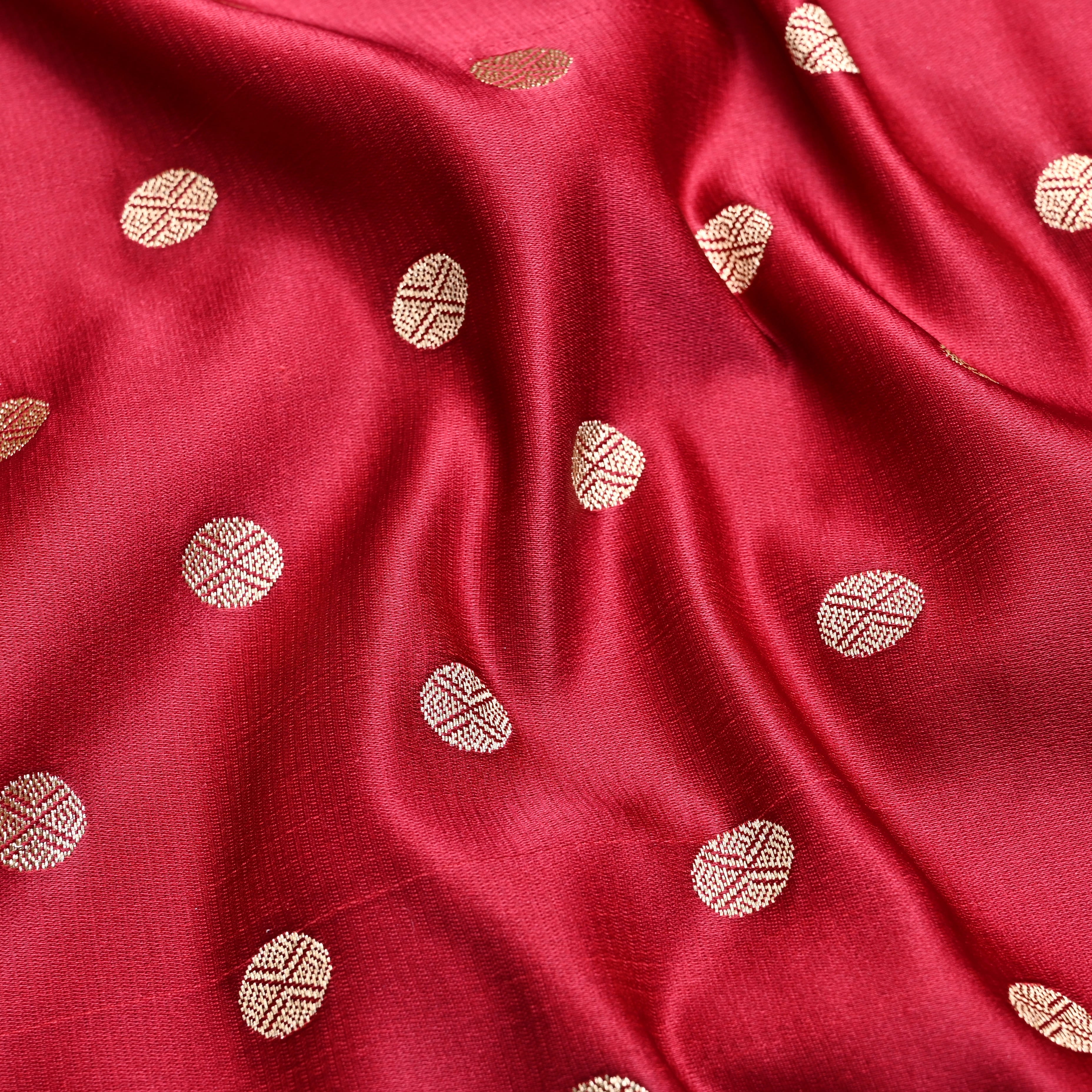 Blood Red Banarasi Soft Silk Fabric