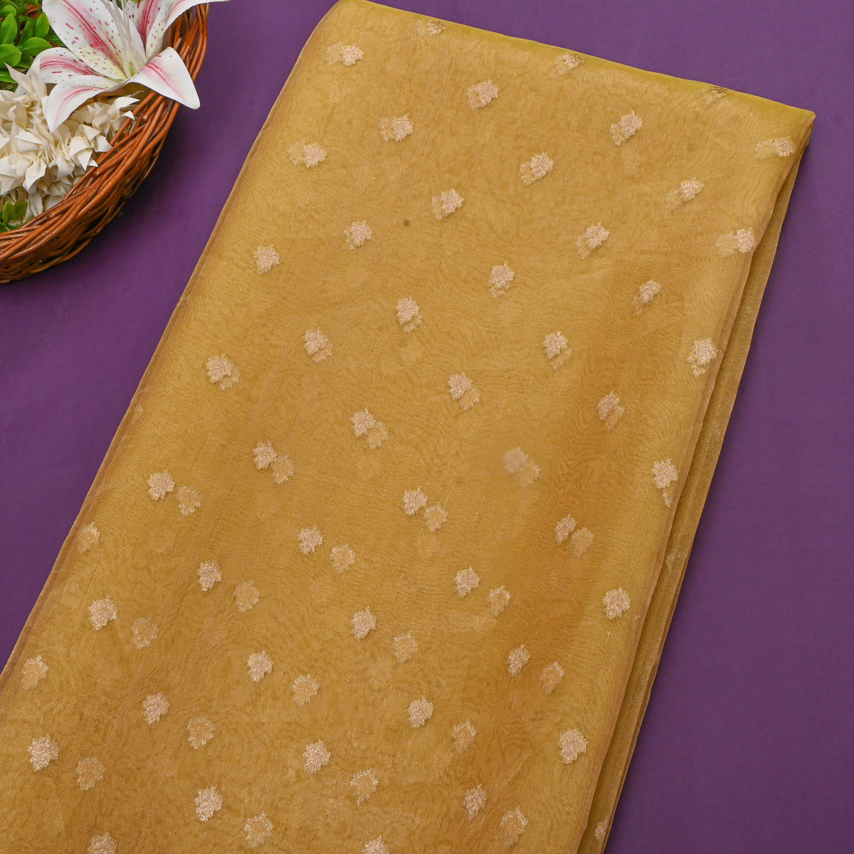Yellow Gold Butti Self Weaving Jamawar Tissue Fabric