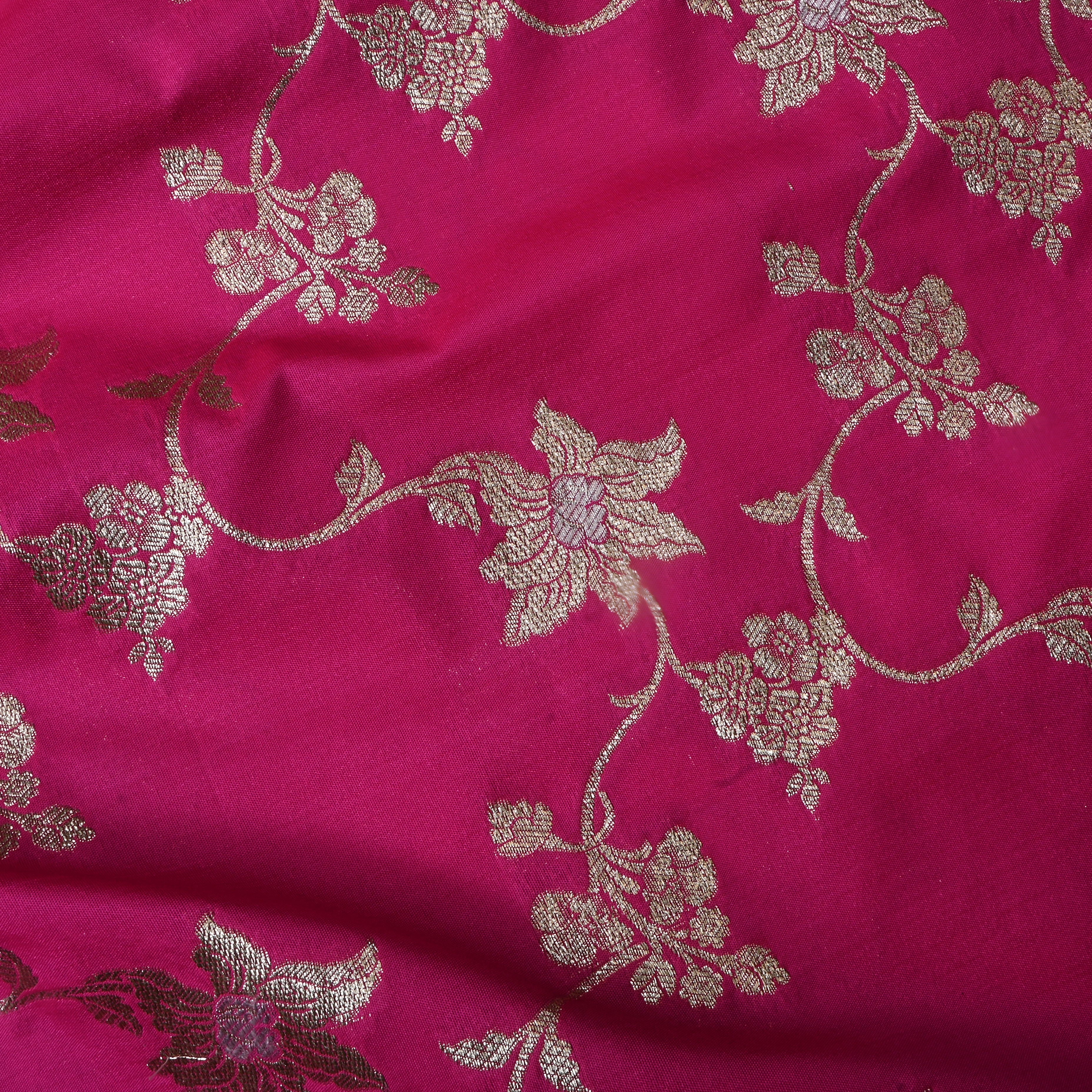 Bright Pink Floral Jamawar Silk Fabric