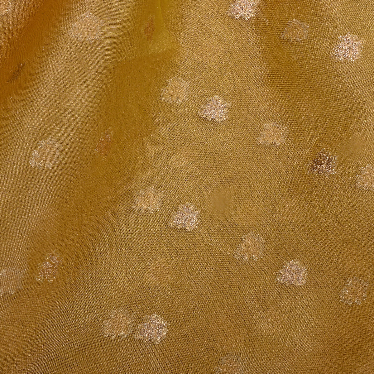 Yellow Gold Butti Self Weaving Jamawar Tissue Fabric