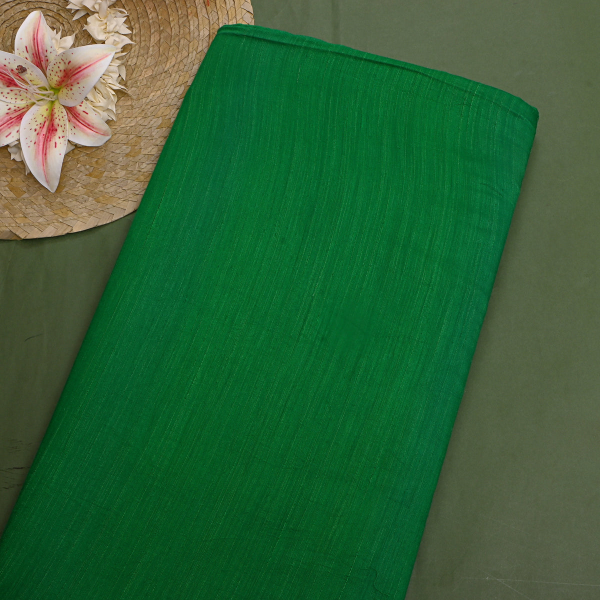 Emerald Plain Munga Tussar Silk Fabric