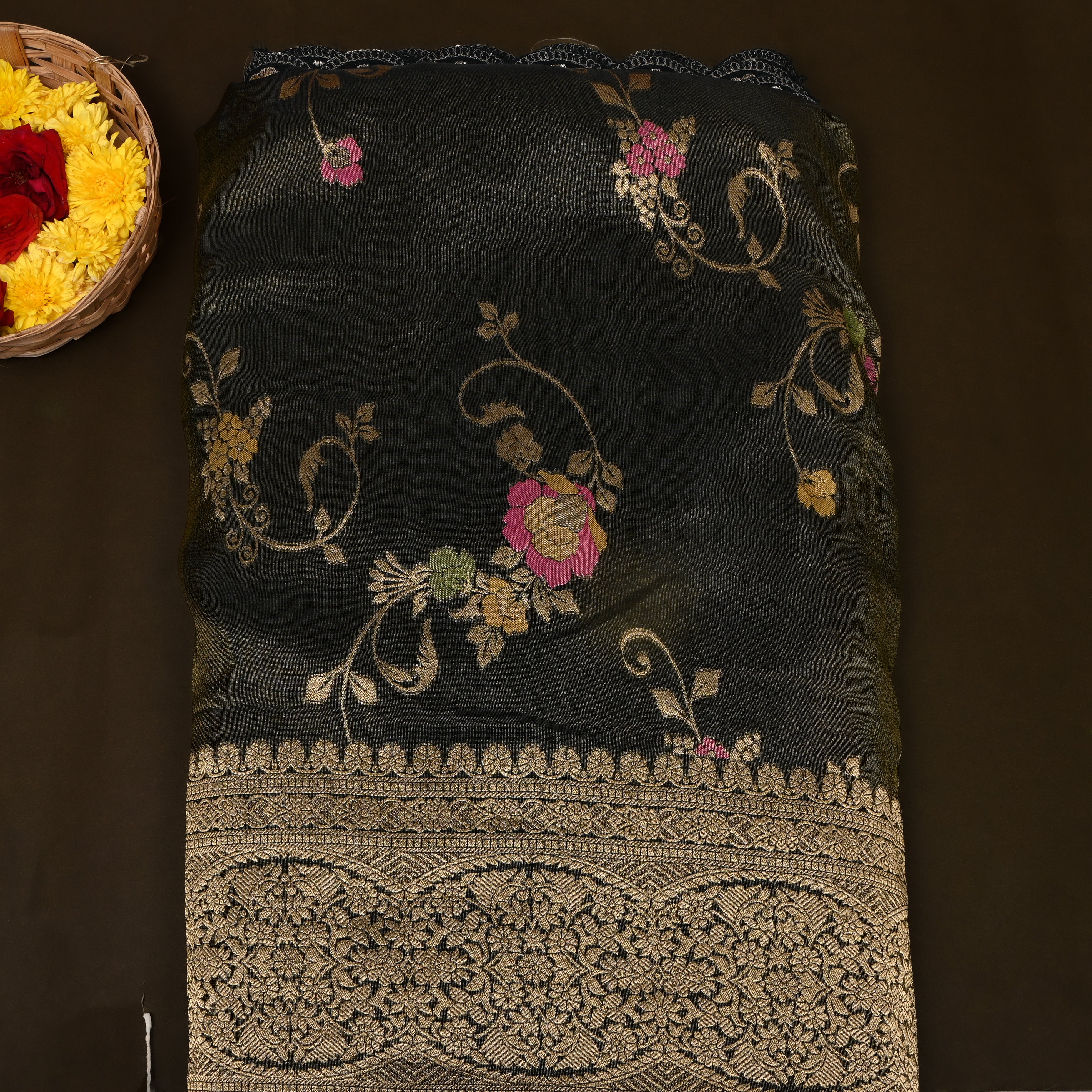 Classic Black Floral Vine Jamawar Tissue