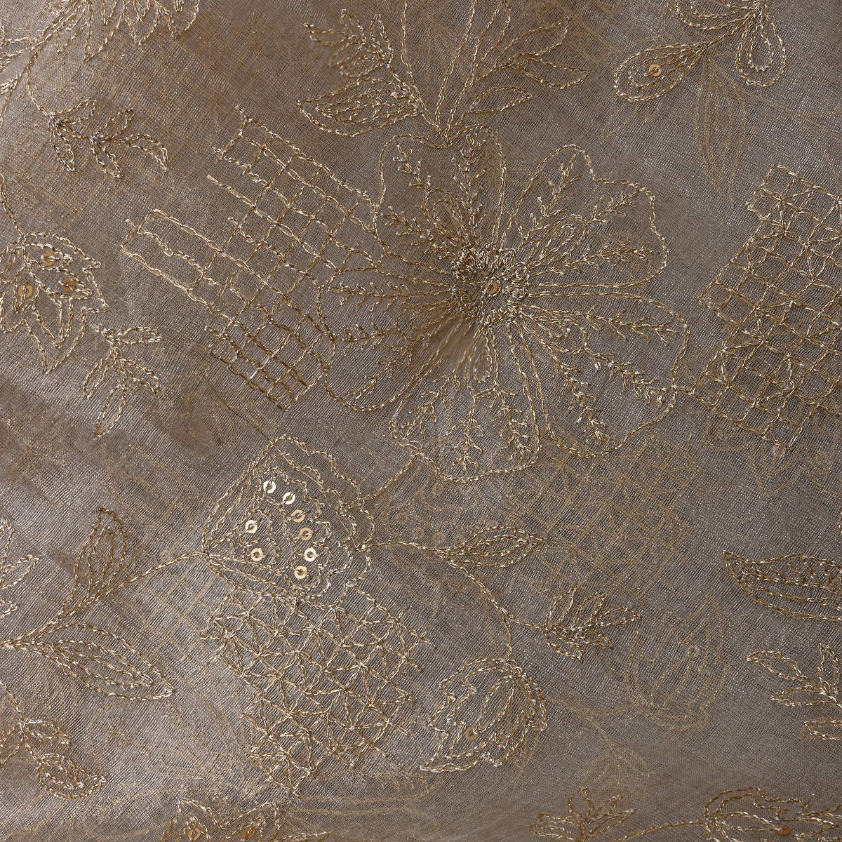 Vanilla Cream Gold Zari Jaal Tissue Fabric