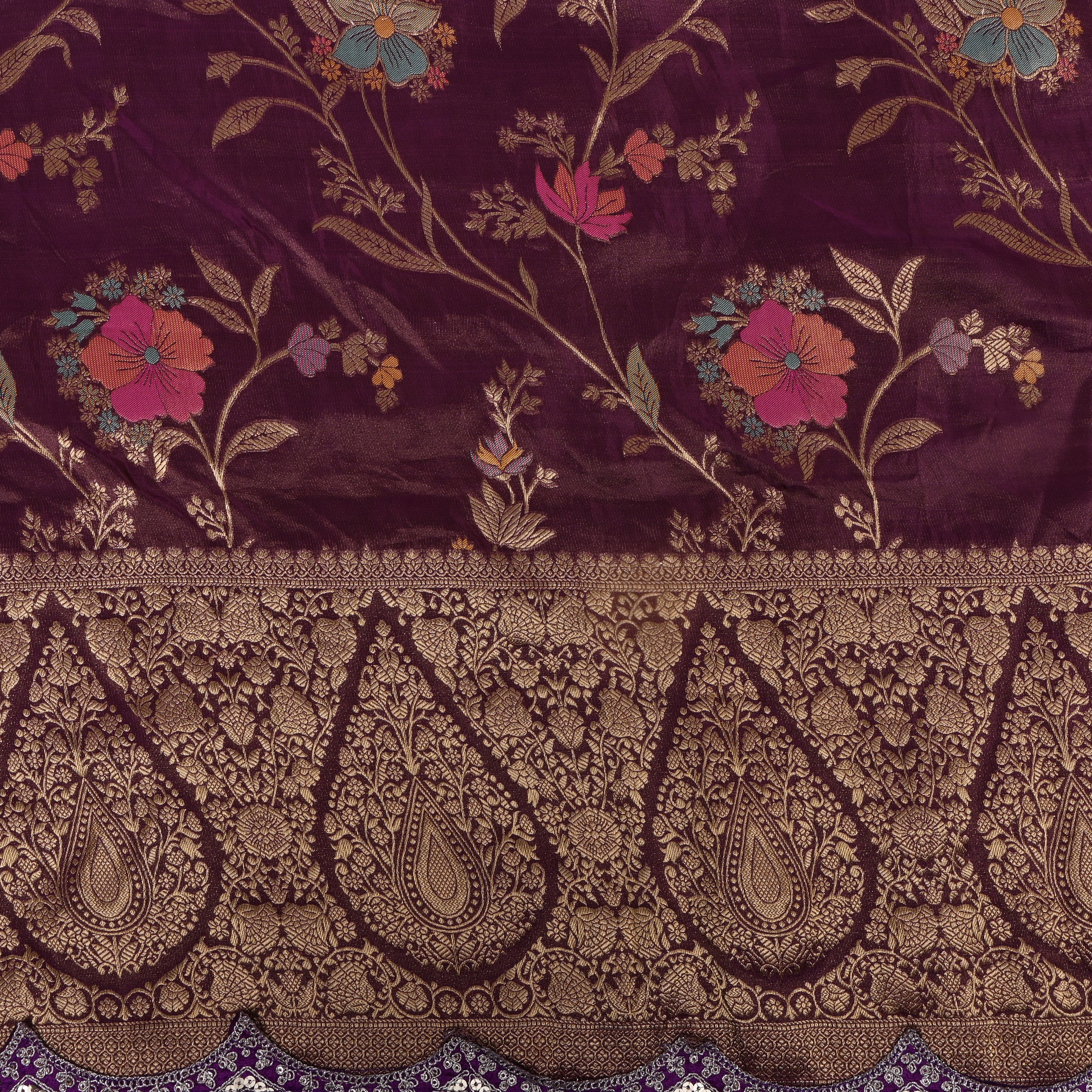 Deep Wine Floral Vine Jamawar Tissue