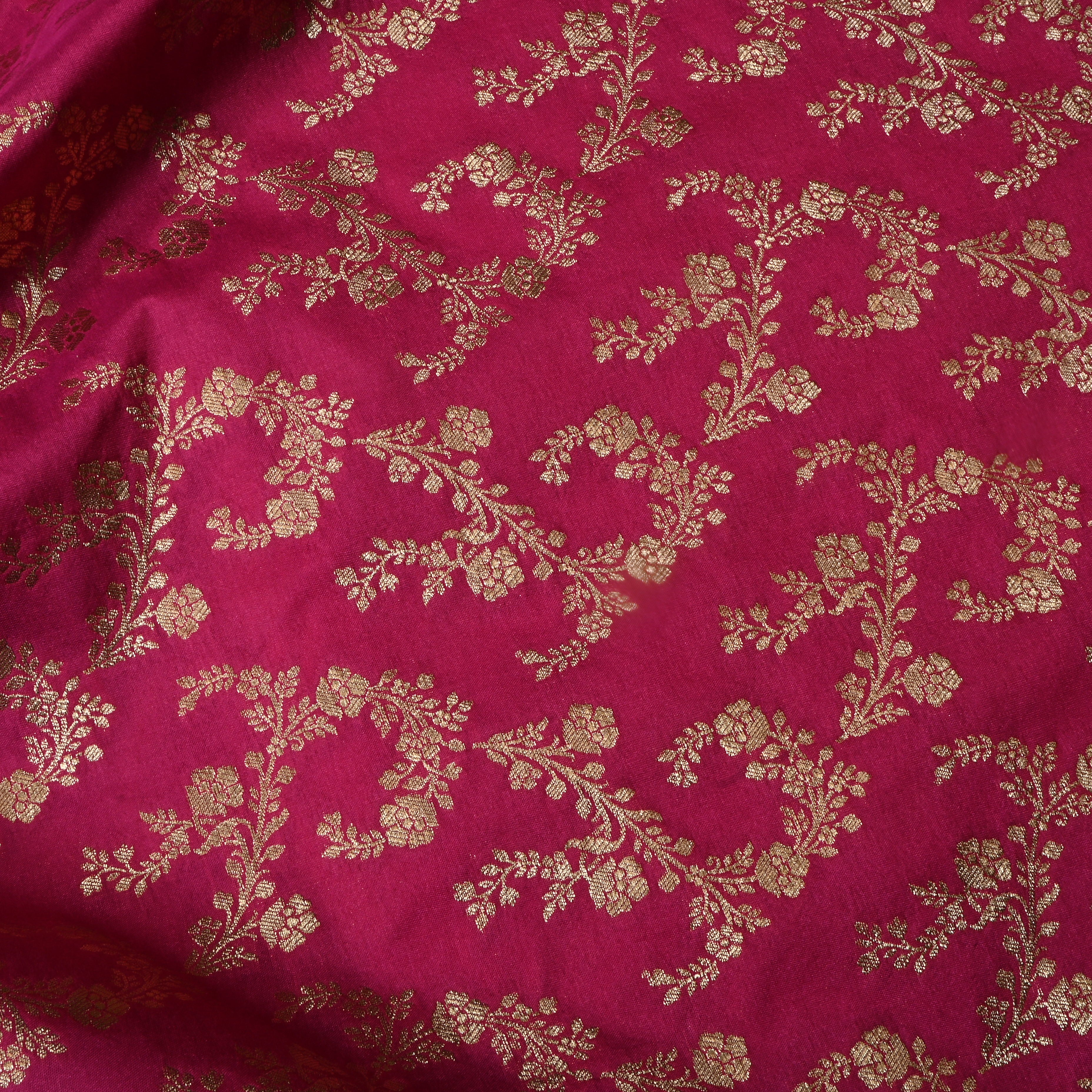 Bright Pink Floral Woven Jamawar Silk Fabric