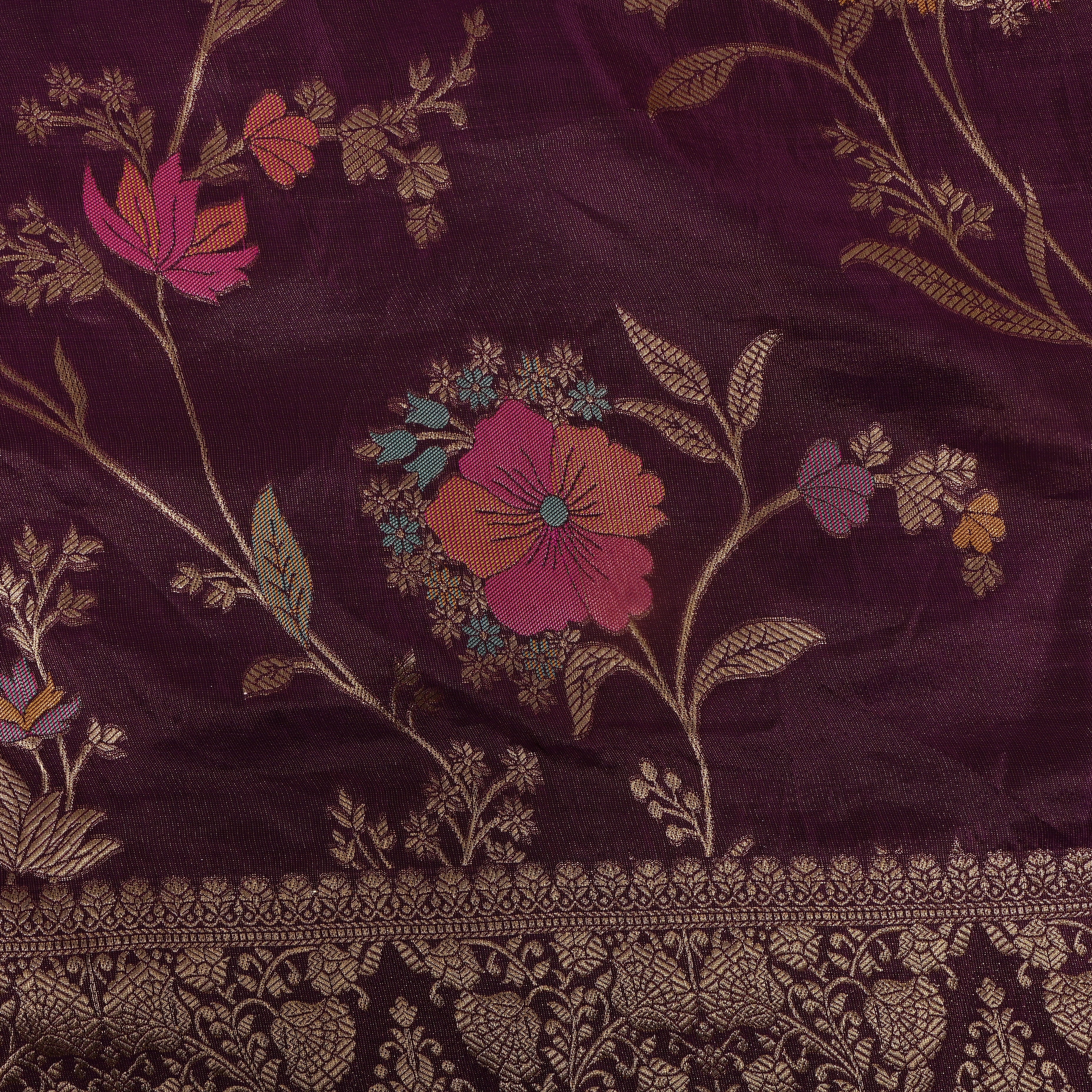 Deep Wine Floral Vine Jamawar Tissue