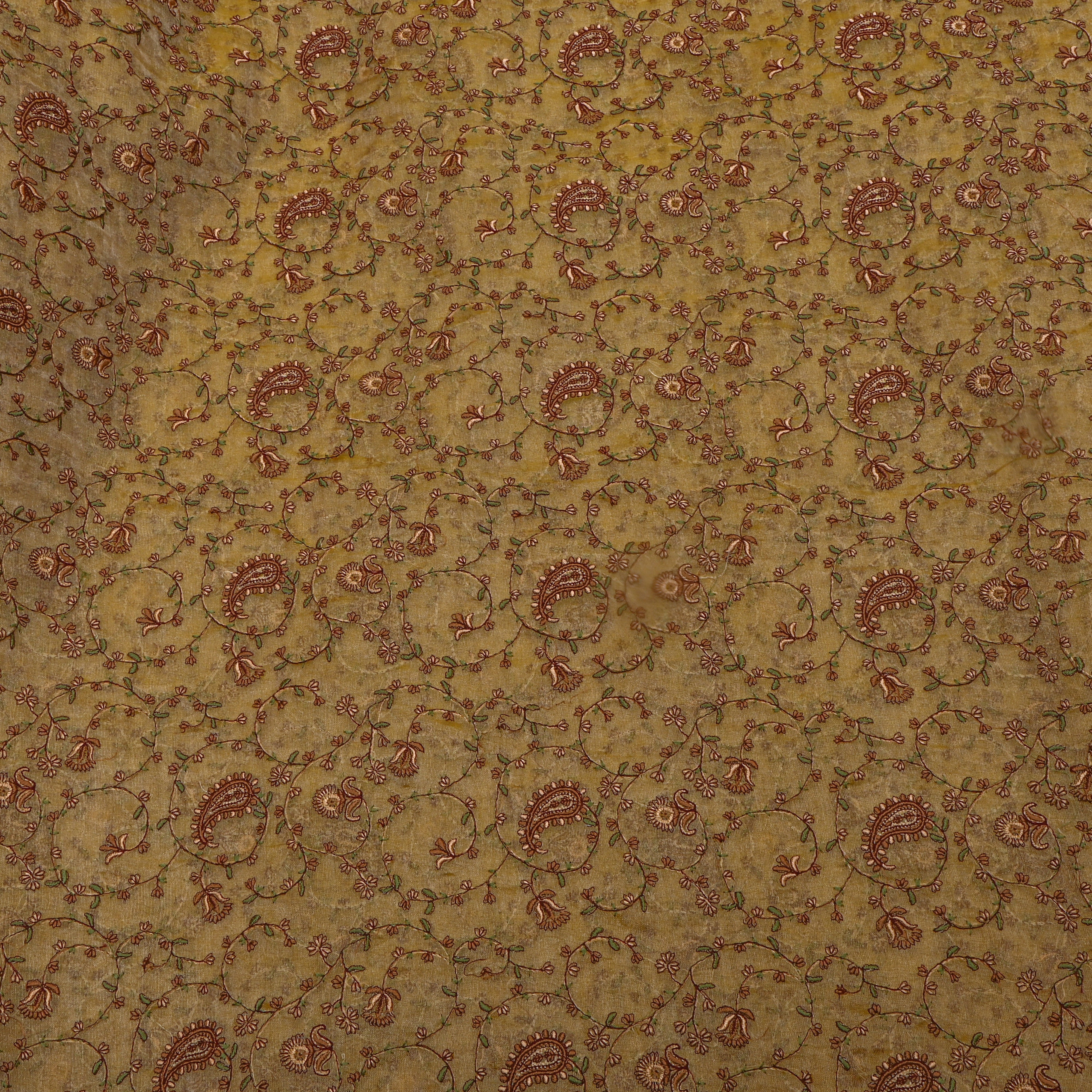 Golden Beige Floral Thread Work Embroidery Tissue Fabric