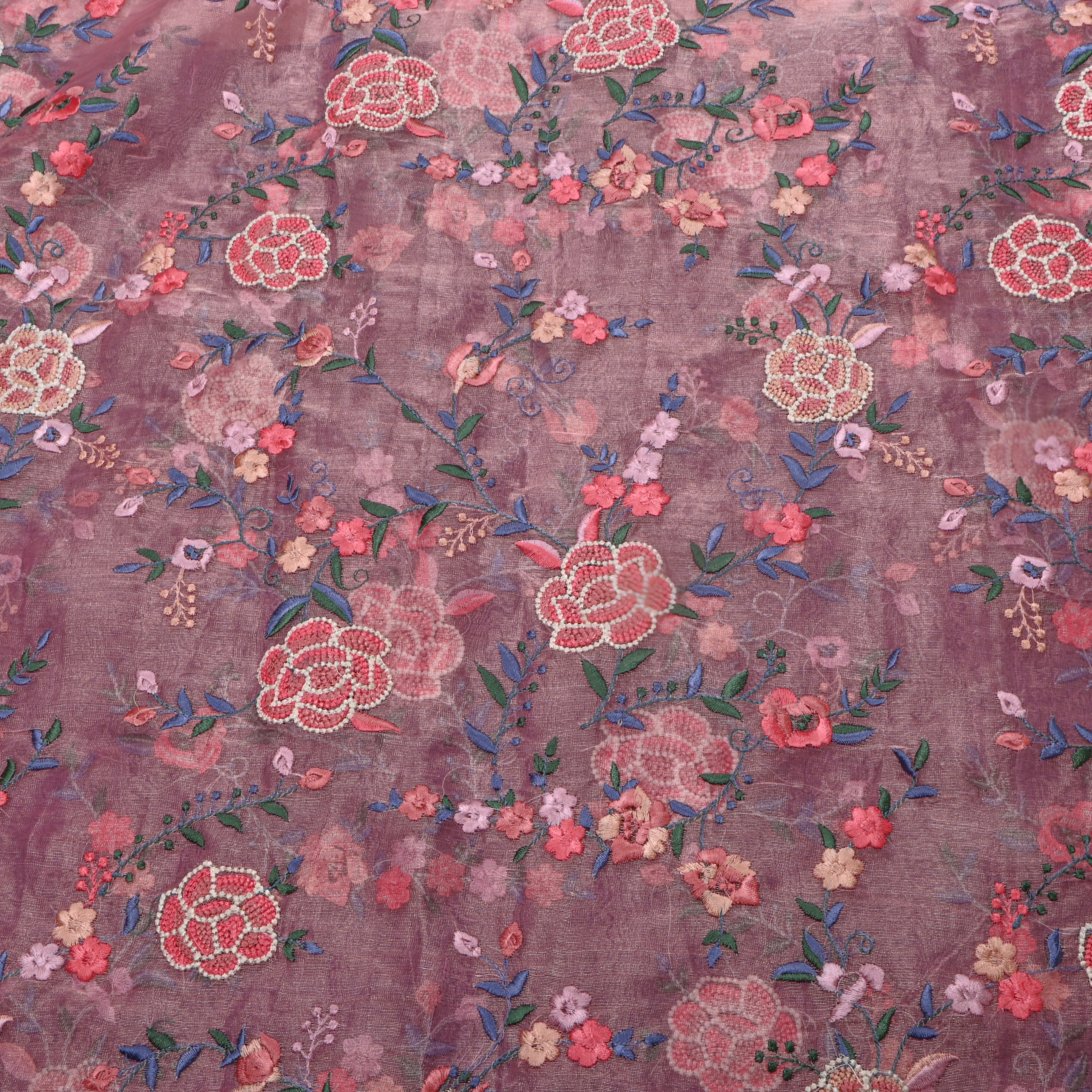 Dark Pink Tissue Fabric With Gold Floral Jaal