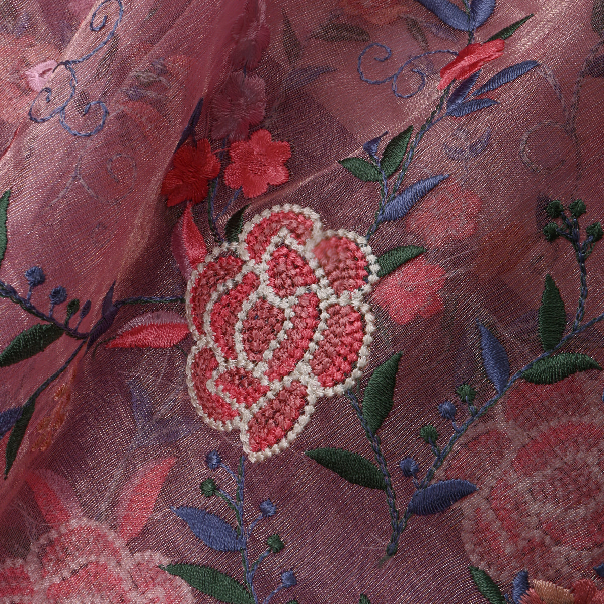 Dark Pink Tissue Fabric With Gold Floral Jaal