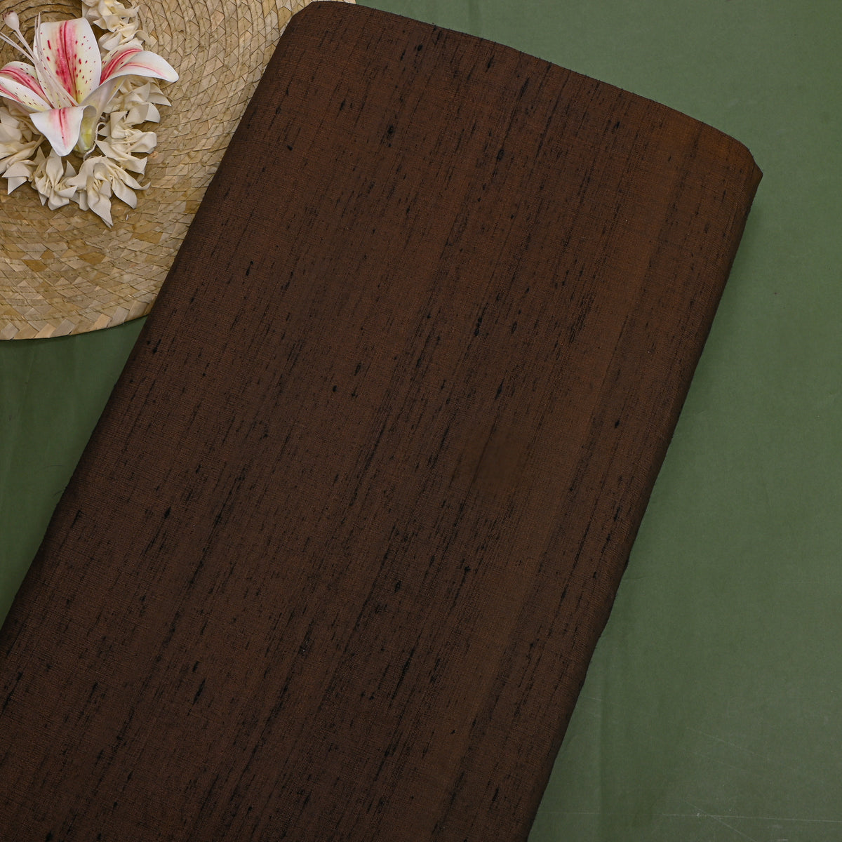 Dark Brown Plain Raw Silk Fabric