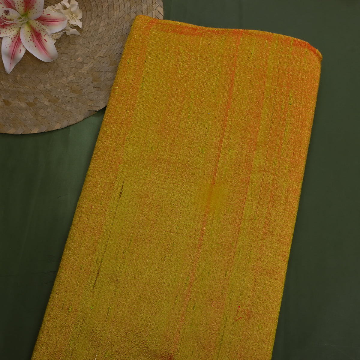 Olive Plain Raw Silk Fabric