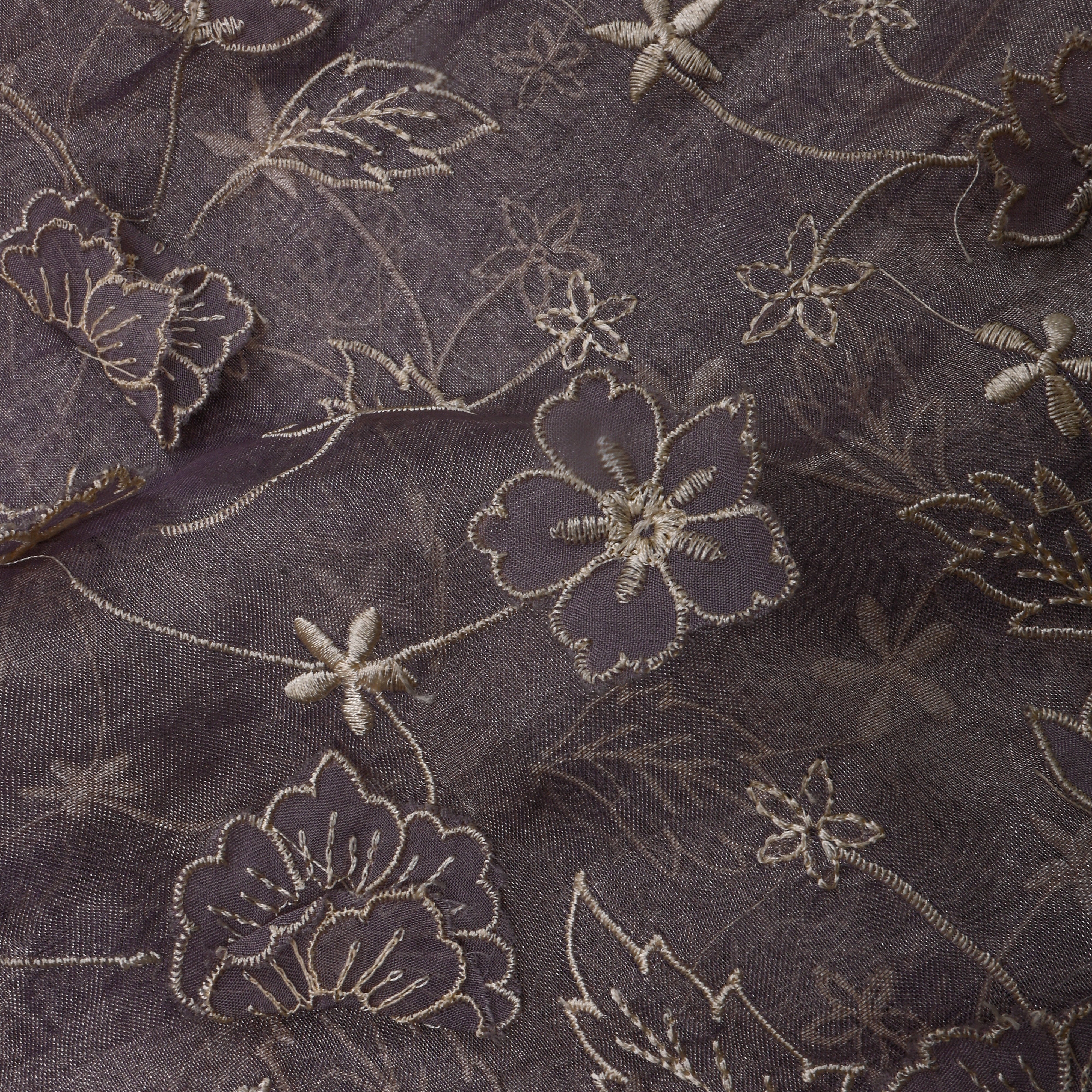 Purple Tissue Fabric With Gold Appliqué Jaal