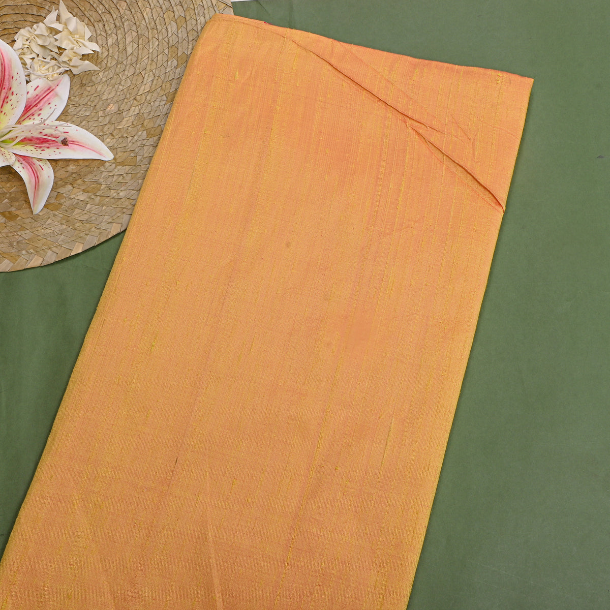 Dusty Orange Plain Raw Silk Fabric