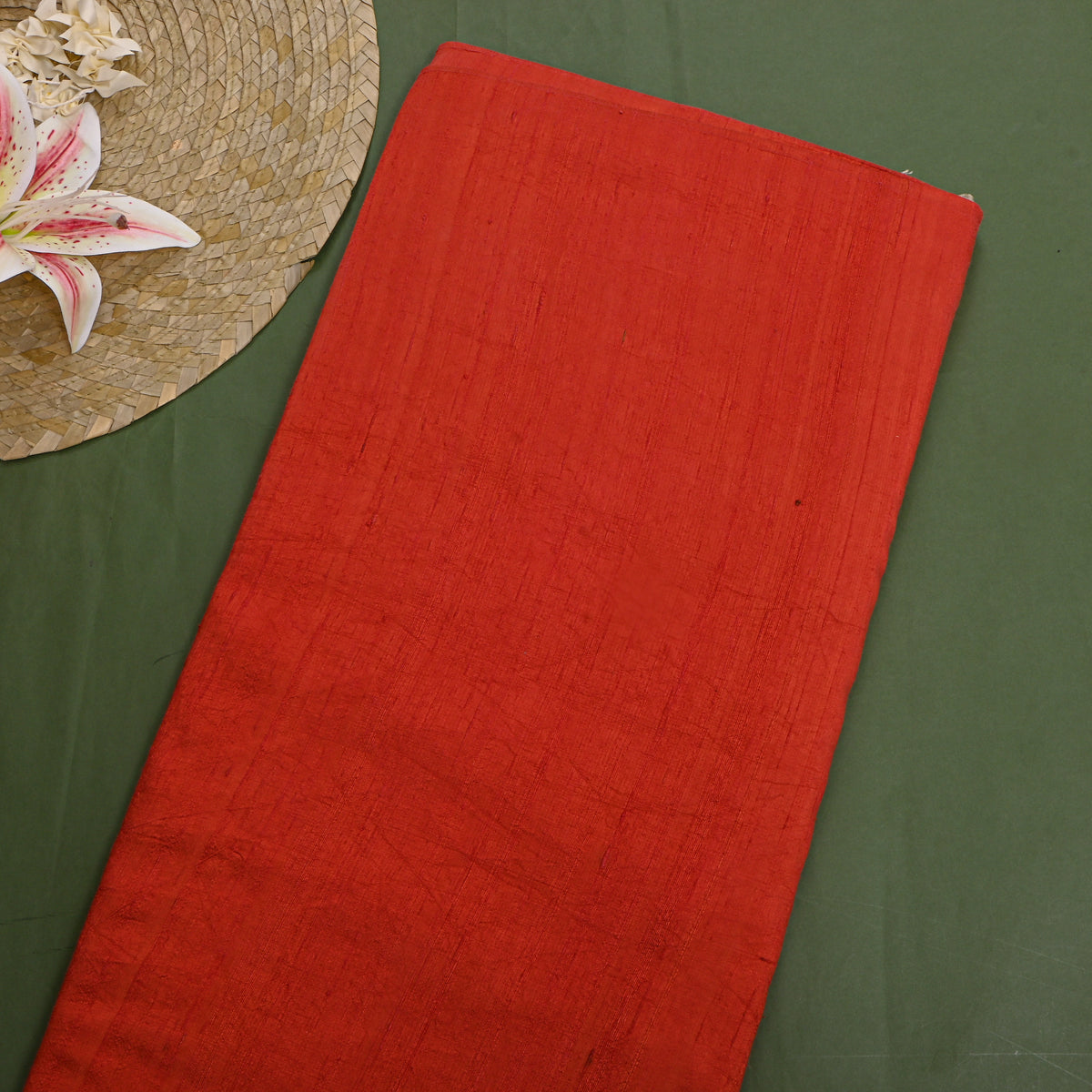 Chilli Red Plain Raw Silk Fabric