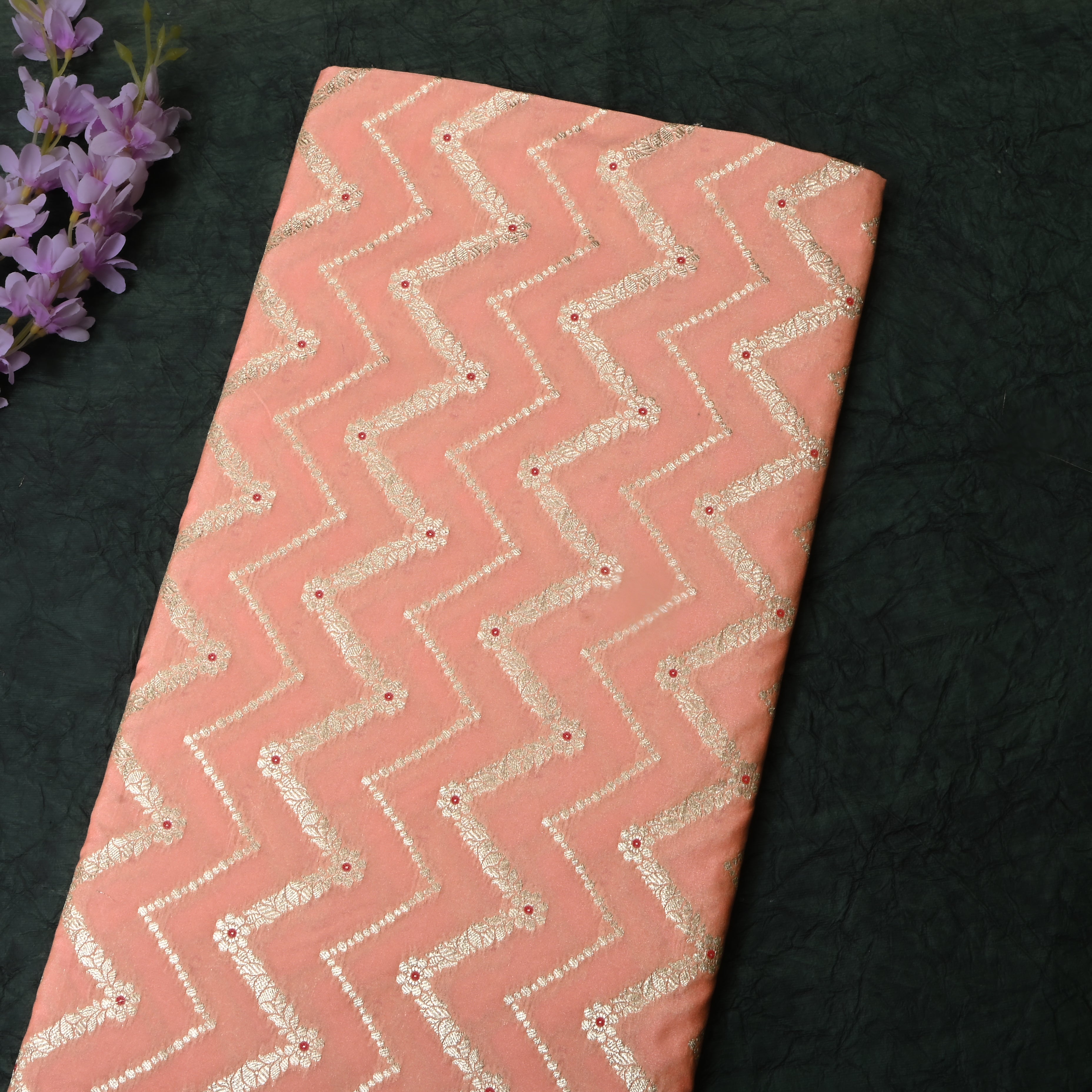 Pinkish Beige Jamawar Silk Fabric