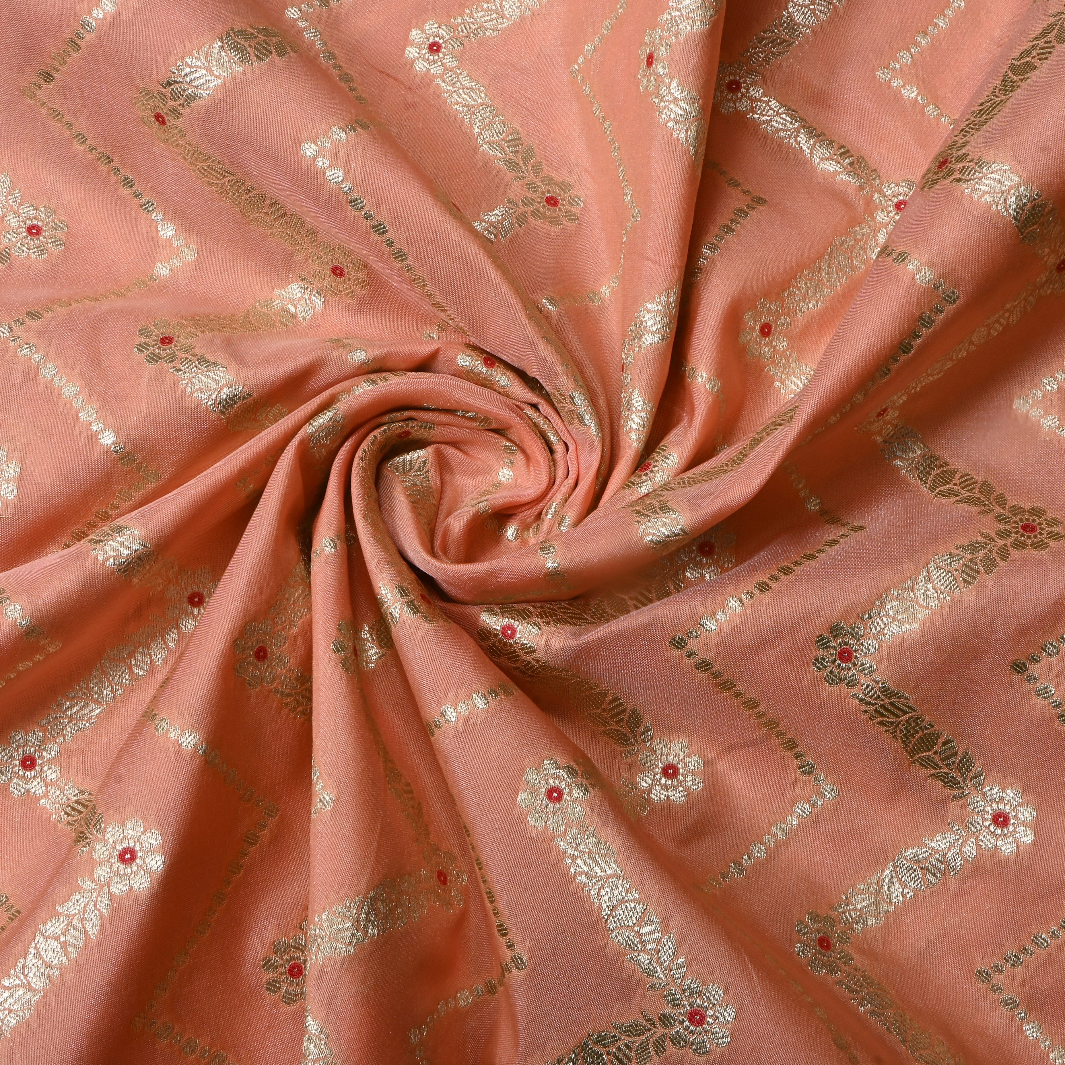Pinkish Beige Jamawar Silk Fabric