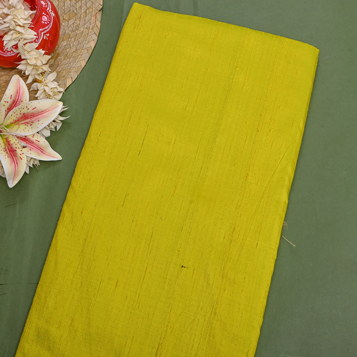 Parrot Green Plain Raw Silk Fabric